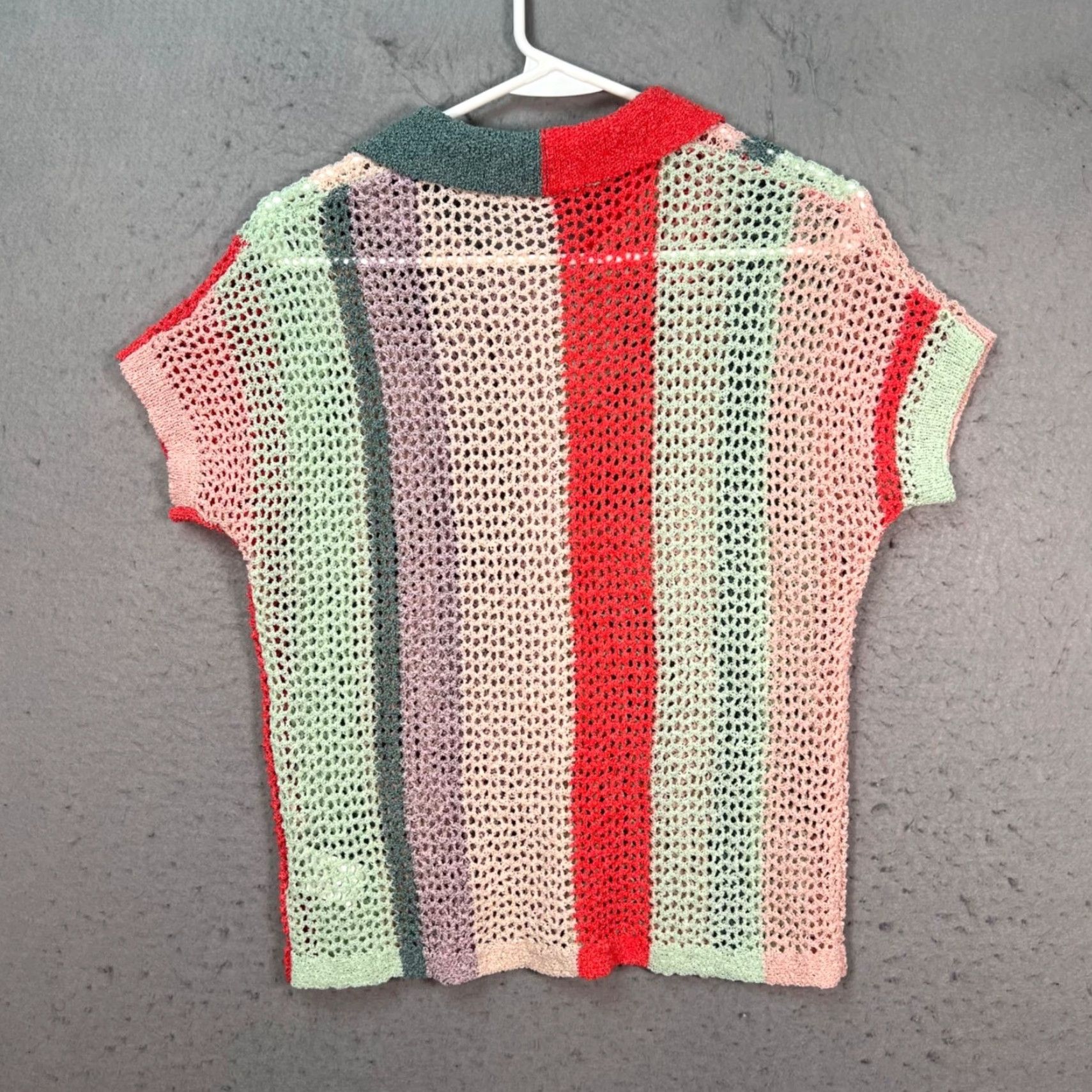 Cider Cider Shirt Womens XL Multicolor Crochet Knit Button-Up Short Sleeve Top Size XL / US 12-14 / IT 48-50 - 2 Thumbnail