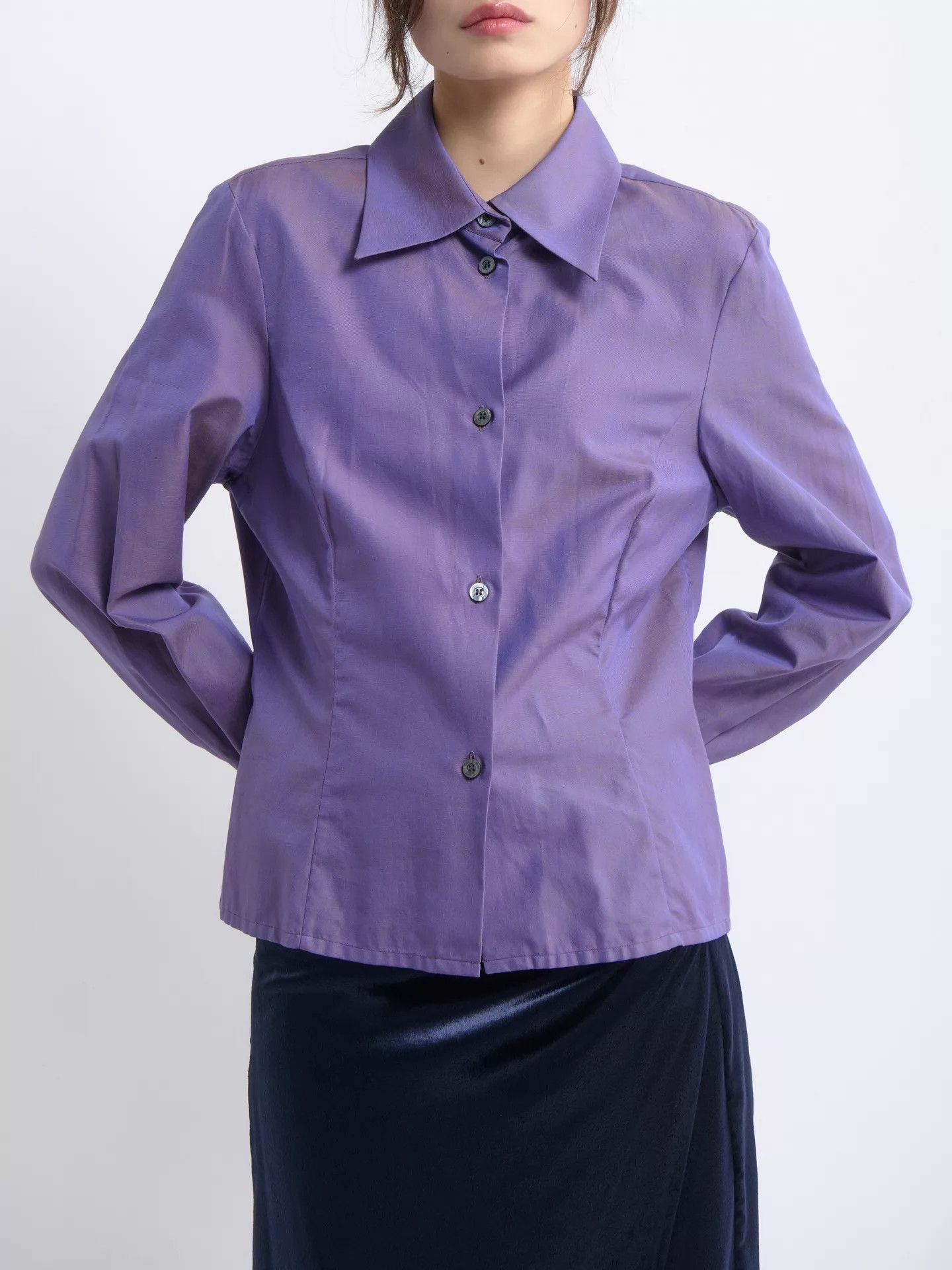 Celine CELINE 80s Purple Iridescent Tailored Shirt Women's Size 40 Size S / US 4 / IT 40 - 7 Thumbnail