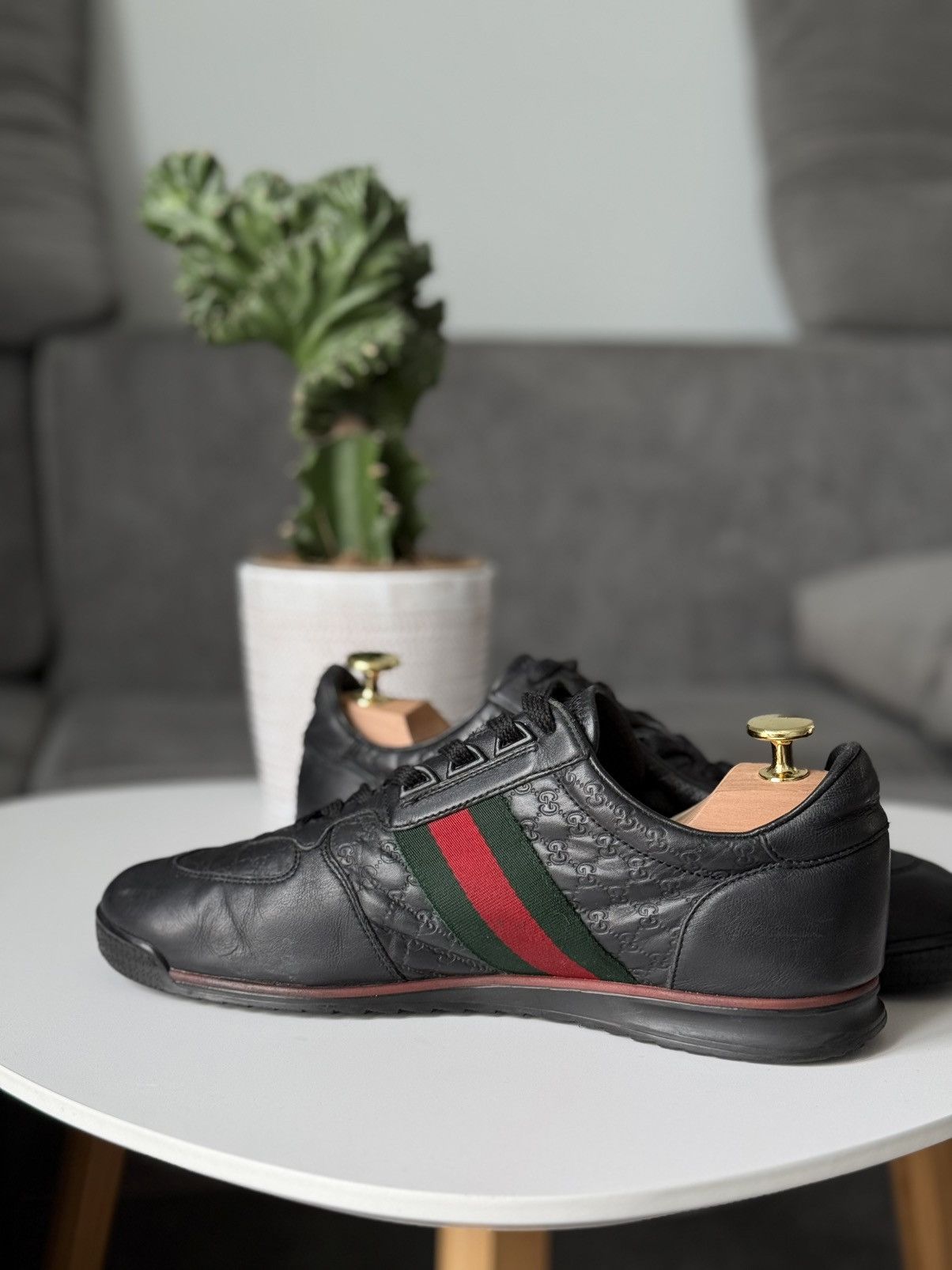 Gucci Gucci Black GG Guccissima Leather Sneakers Stripe Low Top Size US 10 / IT 40 - 11 Thumbnail