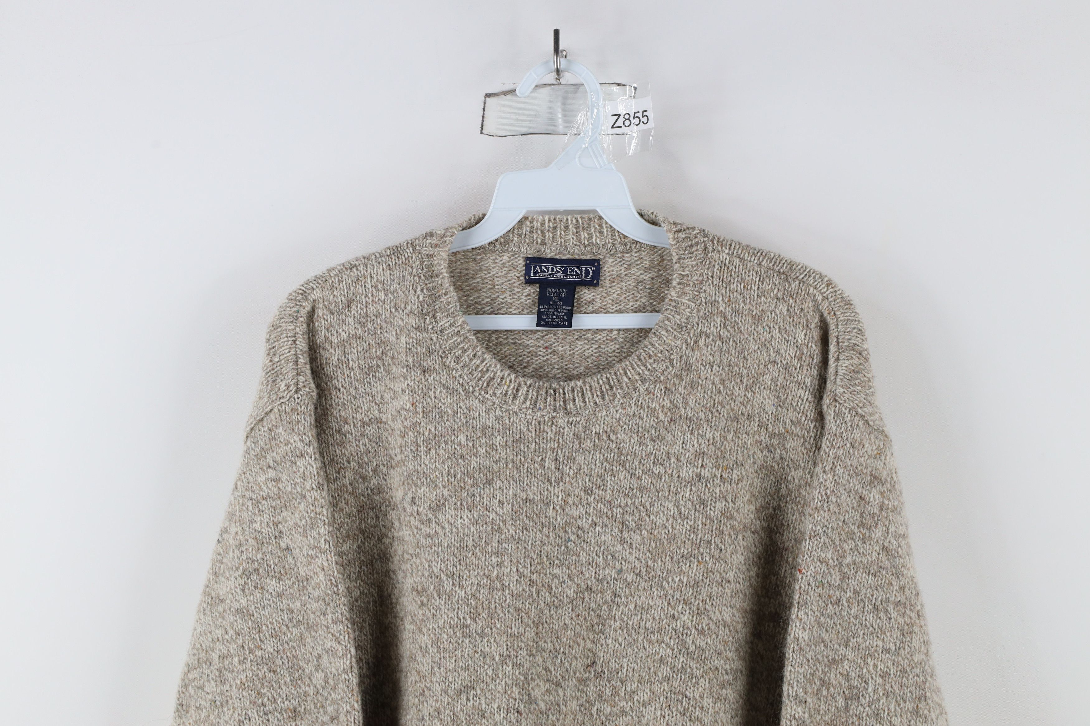 Lands' End × Vintage Vintage 90s Lands End Crewneck Sweater Oatmeal Brown USA Size XL / US 12-14 / IT 48-50 - 2 Thumbnail