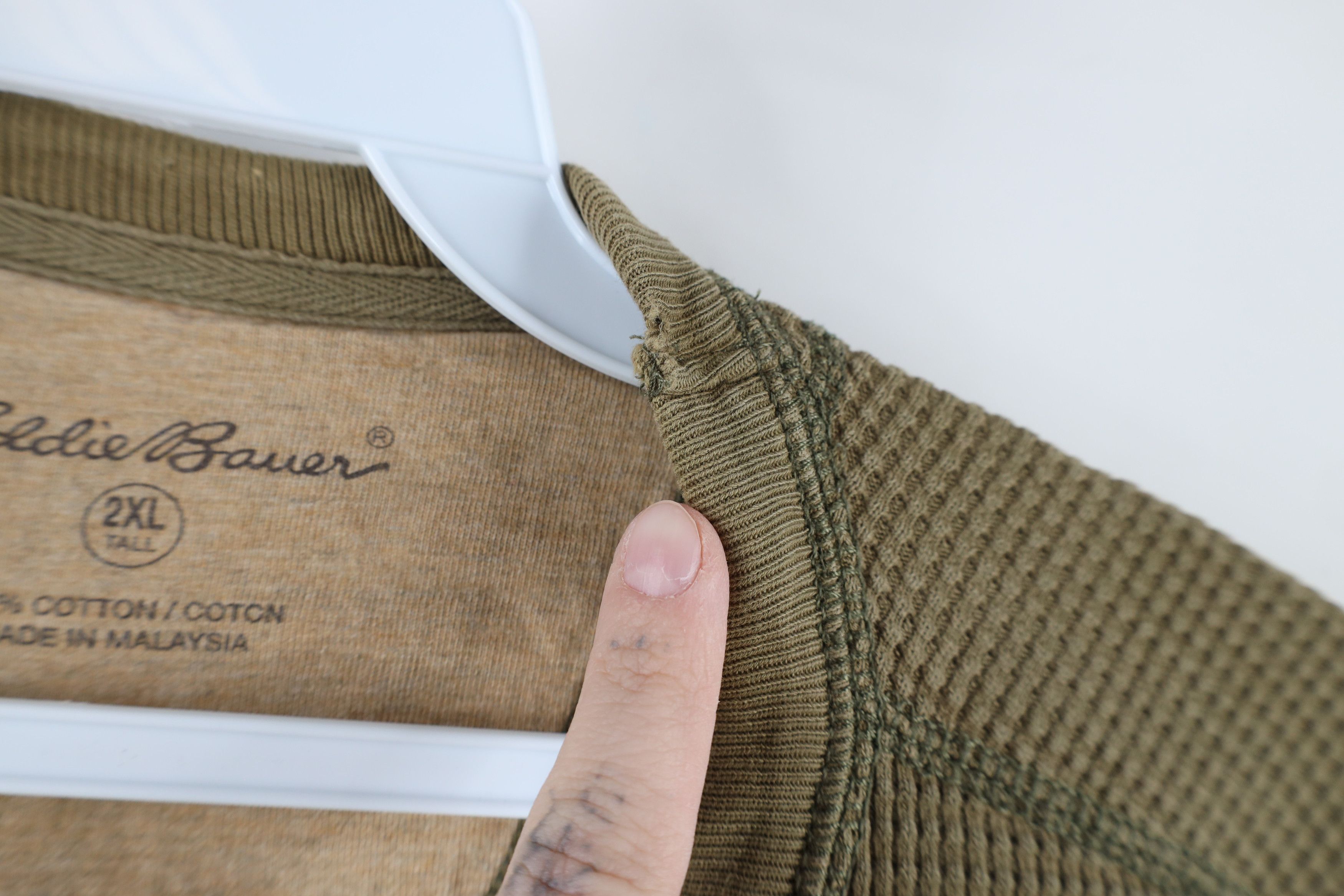 Eddie Bauer × Vintage Vintage 90s Eddie Bauer Thermal Waffle Knit T-Shirt Olive Size US XXL / EU 58 / 5 - 6 Thumbnail