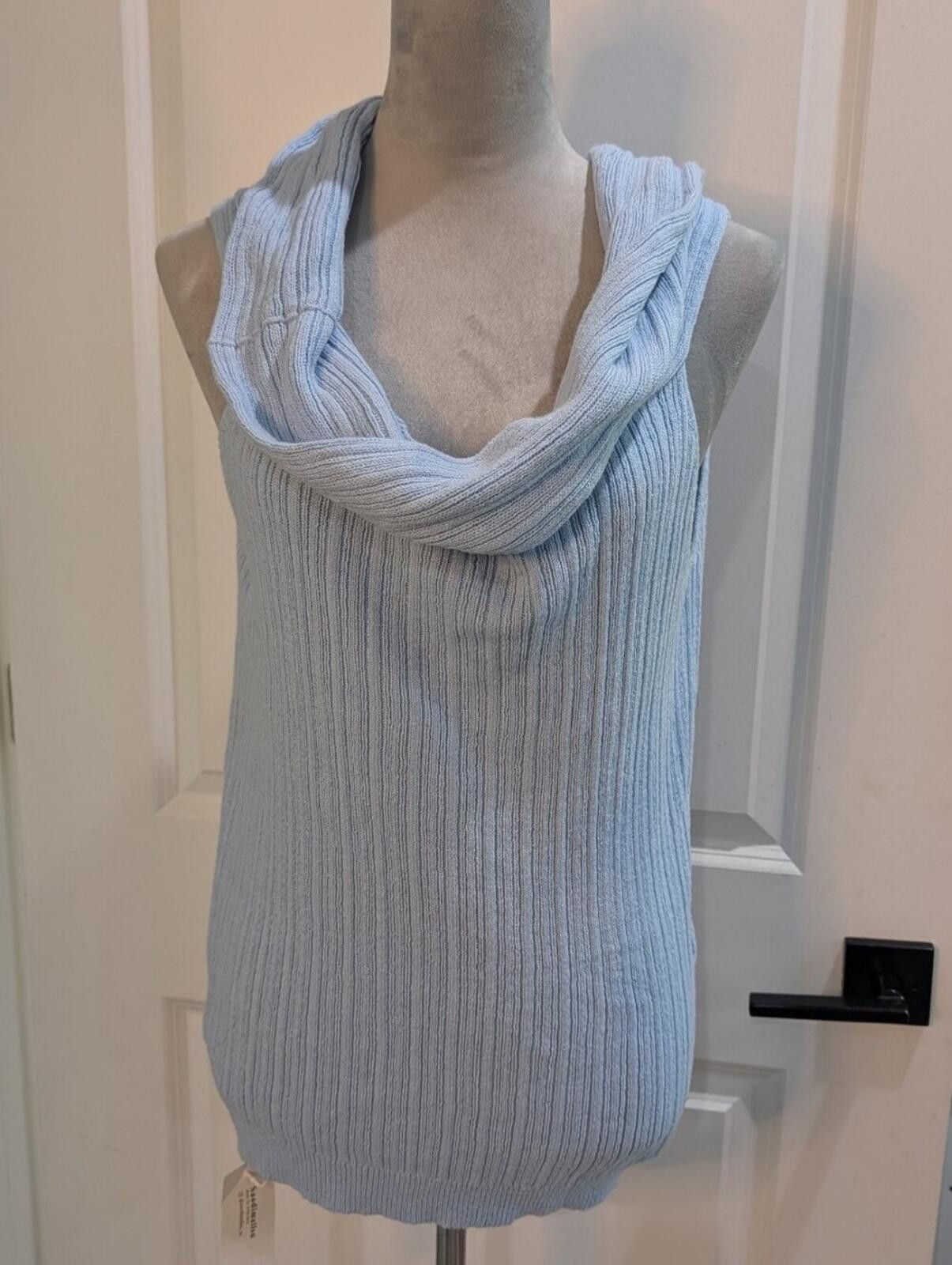 Other Light Blue Ribbed Sleeveless Cowl Neck Sweater Size M / US 6-8 / IT 42-44 - 2 Thumbnail