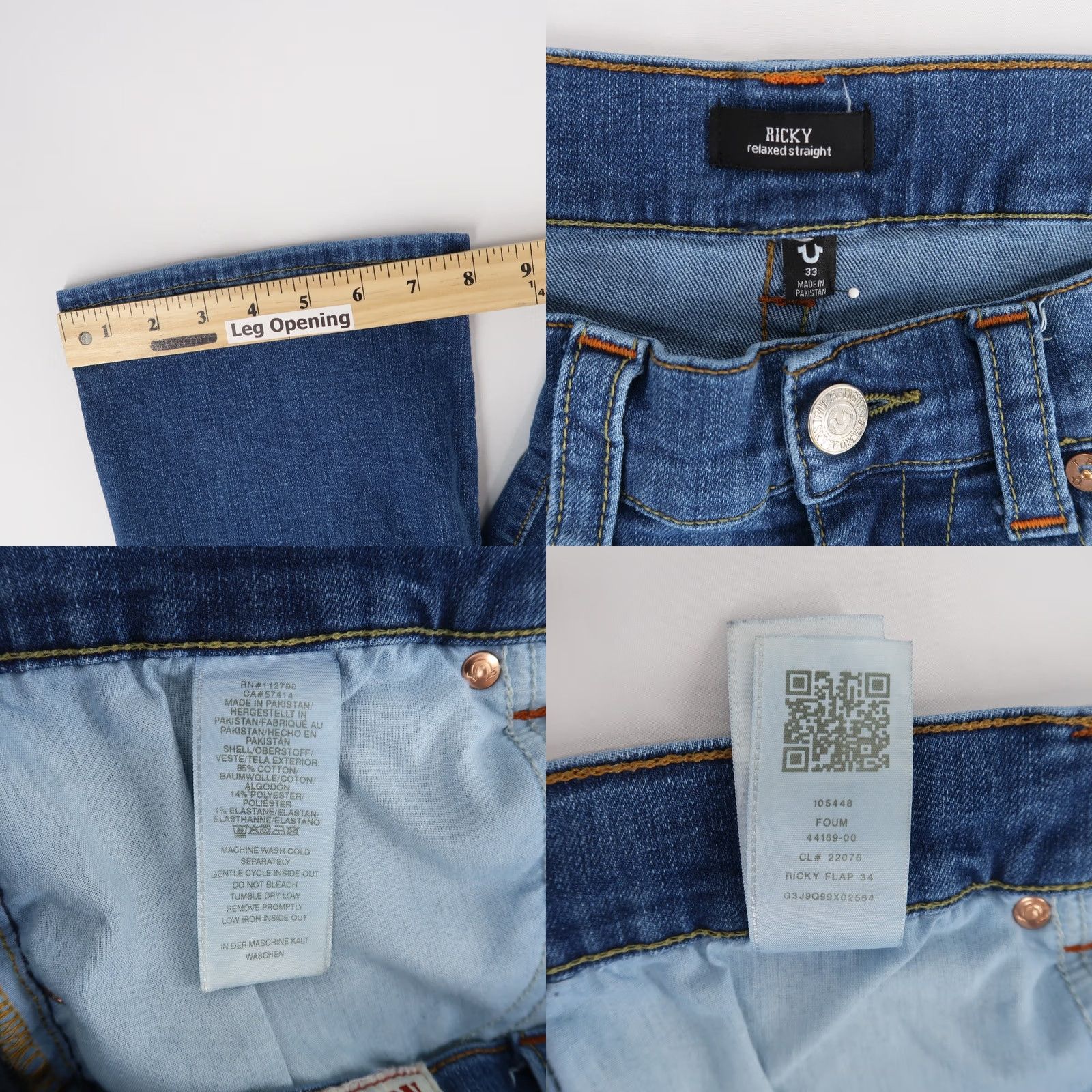 True Religion True Religion Ricky Jeans Mens 33 Blue Relaxed Straight Medium Wash Flap Pocket Size US 33 - 8 Thumbnail