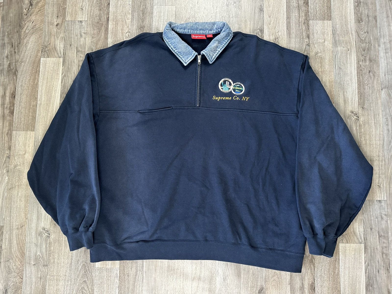 Supreme Supreme Denim Collar Half Zip Sweatshirt Navy | Grailed