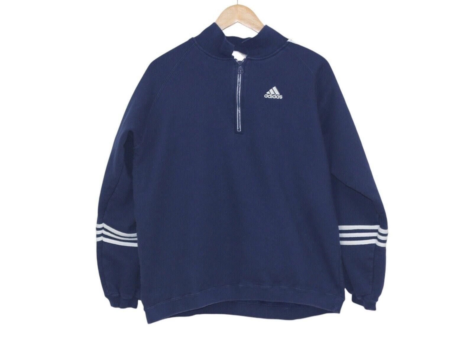 Adidas Vintage 90s Adidas Blue White Striped Arm 1/4 Zip Jacket L Size US L / EU 52-54 / 3 - 1 Thumbnail