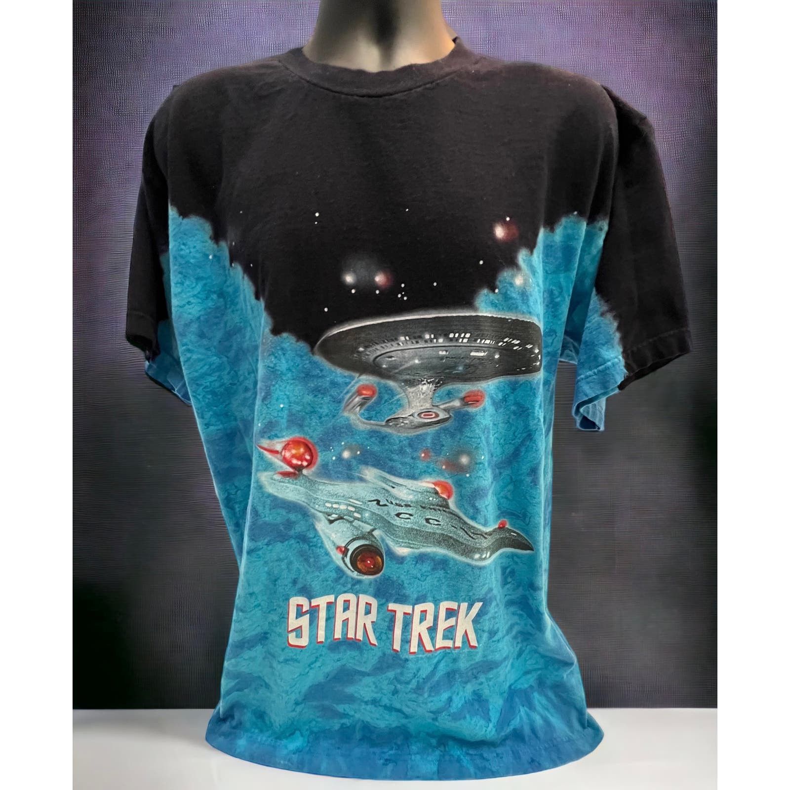 image of Star Trek Enterprise Vintage 1999 Movie Promo Tie Dye Shirt in Blue, Men's (Size XL)