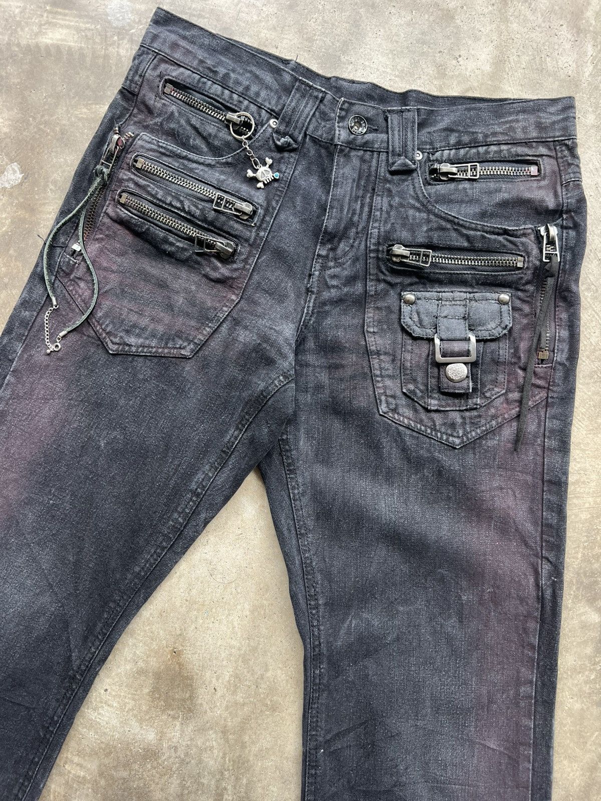 semanticdesign 2000’s Semantic Design Punk Skull Flared Jeans Wax Style Size US 31 - 5 Thumbnail