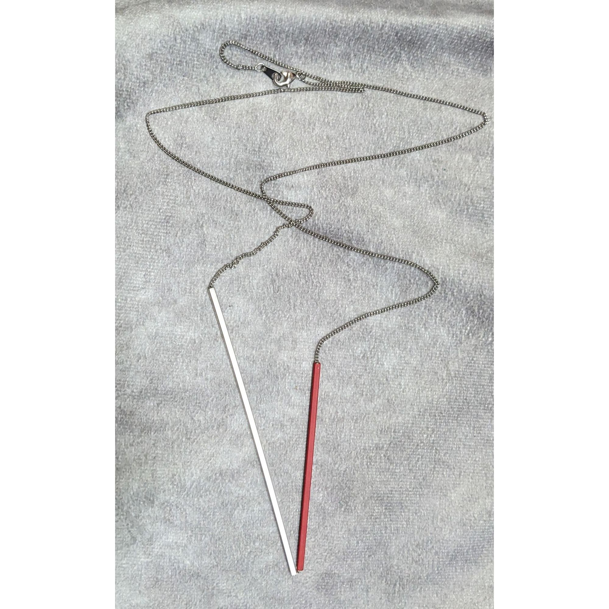 Other Modern Abstract Red And Silver Tone Asymmetrical Tube On Cha Size ONE SIZE - 4 Thumbnail