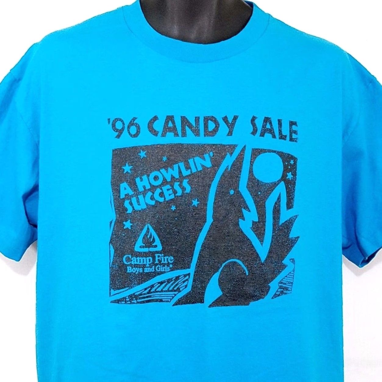 Hanes VINTAGE Hanes Camp Fire Boys And Girls T Shirt Mens Large 90s Candy Wolf Moon USA Blue Cotton Blend Short Sleeve Crew Neck Graphic Tee Mens Size US L / EU 52-54 / 3 - 2 Thumbnail