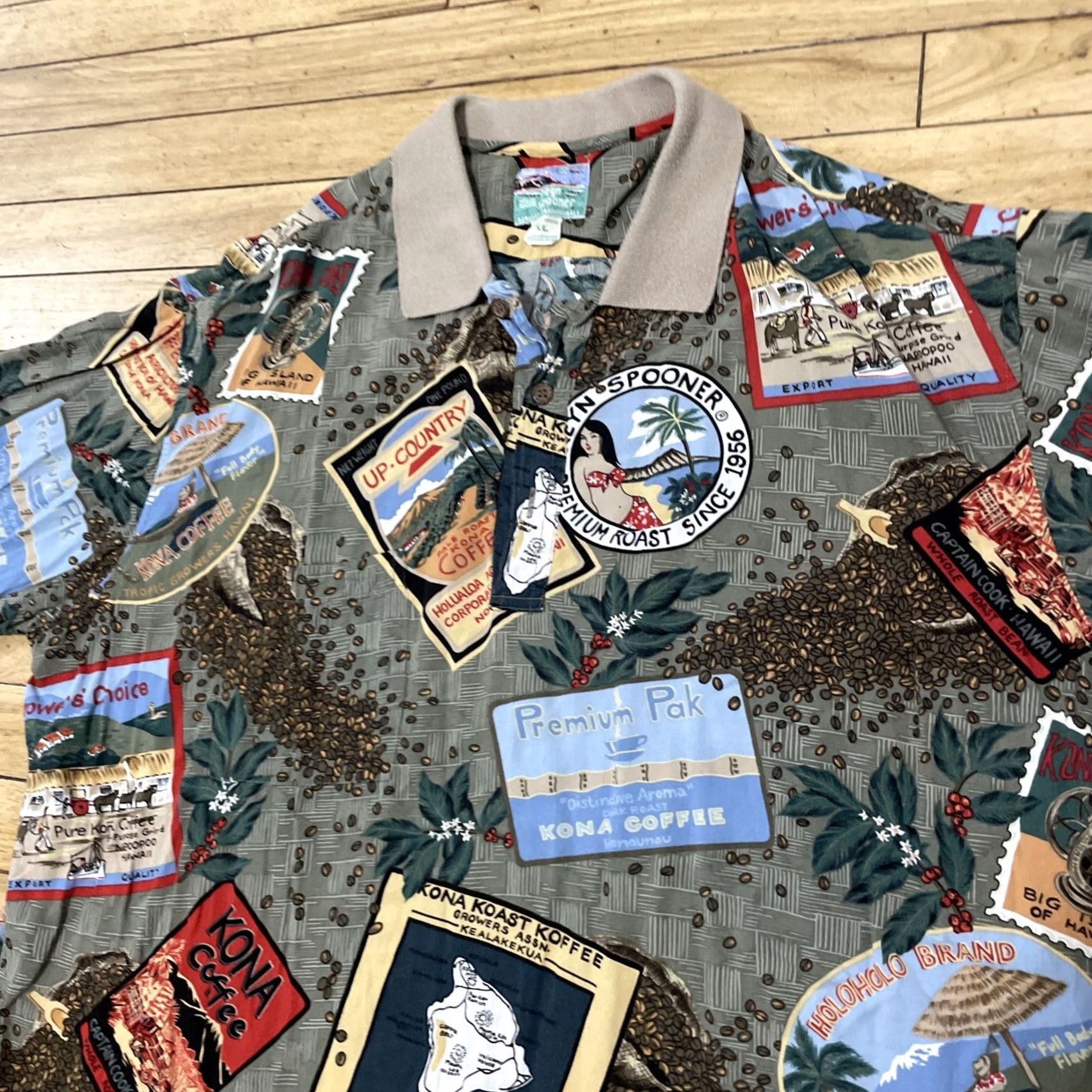 Reyn Spooner REYN SPOONER Polo Shirt Men Xl Hawaiian Coffee Roast Print Vintage Spun Rayon Button-Up Short Sleeve 52 in Chest Brown Size US XL / EU 56 / 4 - 3 Thumbnail