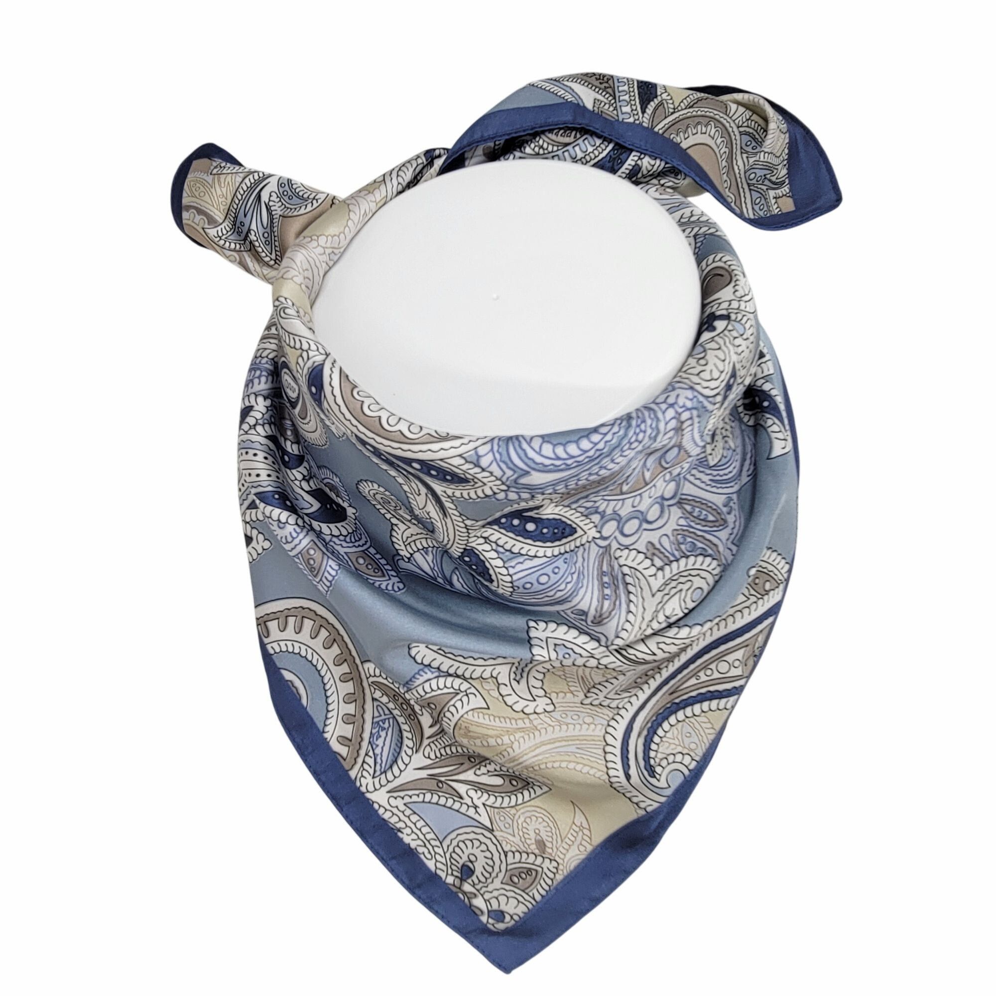 Other ⭐Elegant Bandana Square Scarf Silky Satin Soft Blue Silver V Size ONE SIZE - 2 Thumbnail