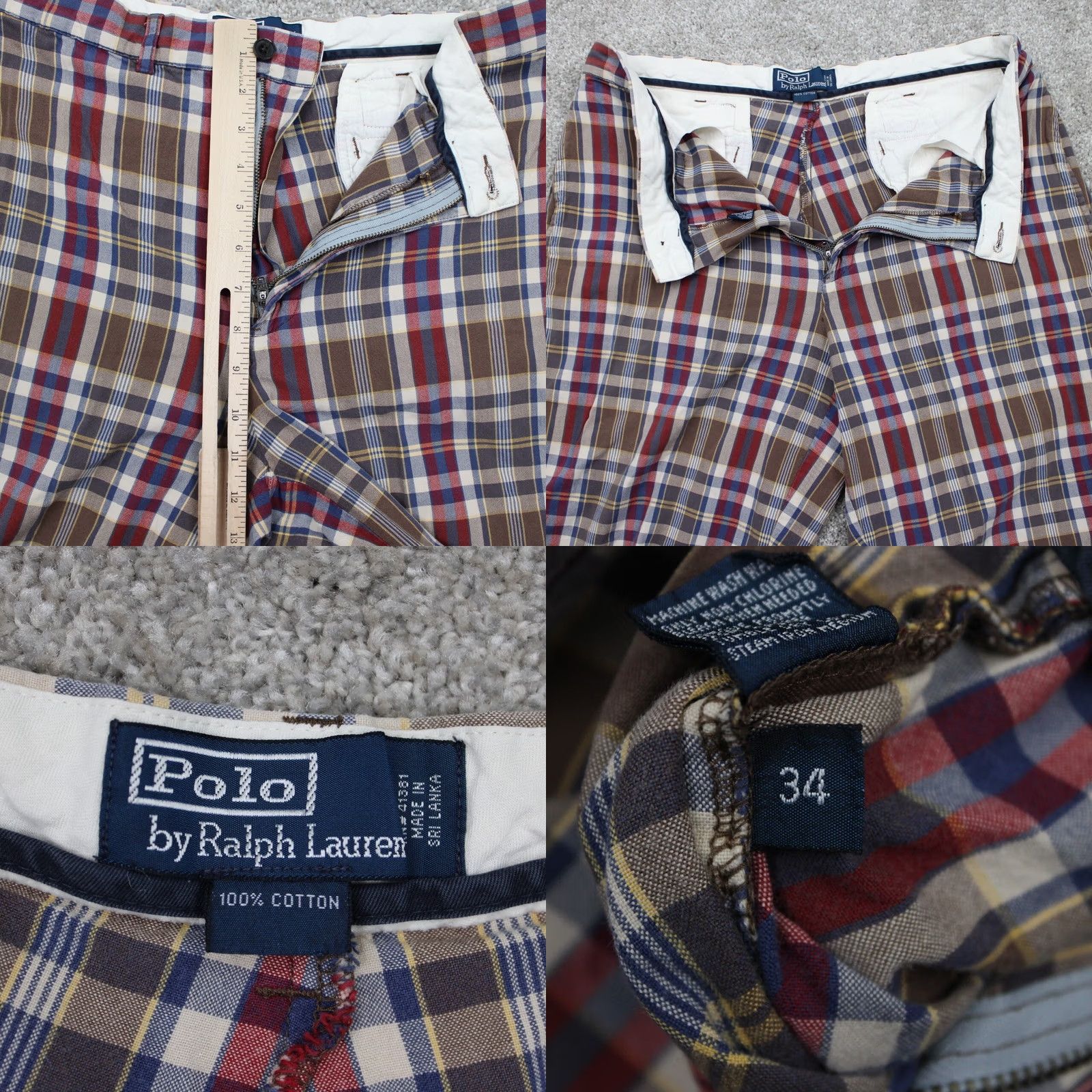 Polo Ralph Lauren Polo Ralph Lauren Chino Shorts Men 34 Red/Green/Blue Plaid 10" Cotton Flat Front Size US S / EU 44-46 / 1 - 8 Thumbnail