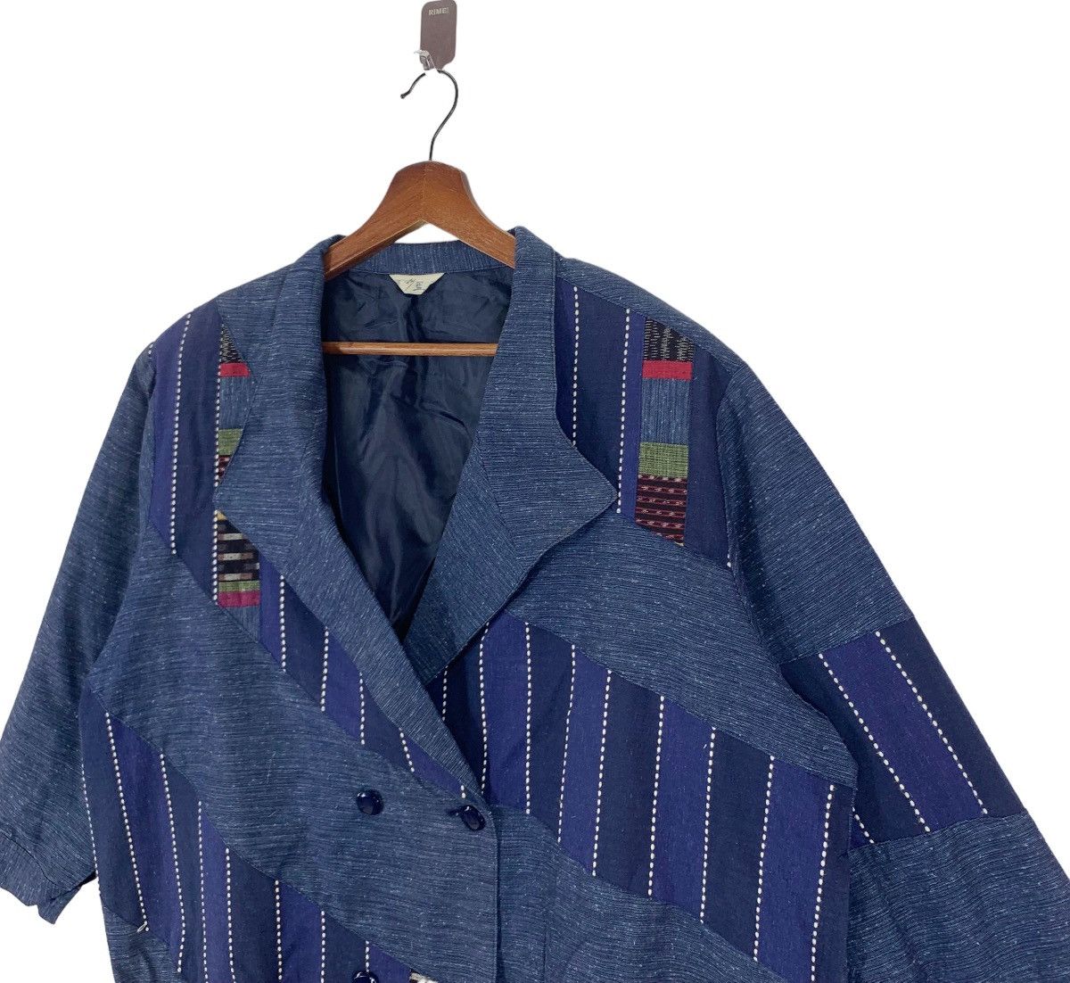 Indigo × Issey Miyake × Japanese Brand VINTAGE INDIGO SASSIKO BORO BUTTON JACKET Size US M / EU 48-50 / 2 - 3 Thumbnail