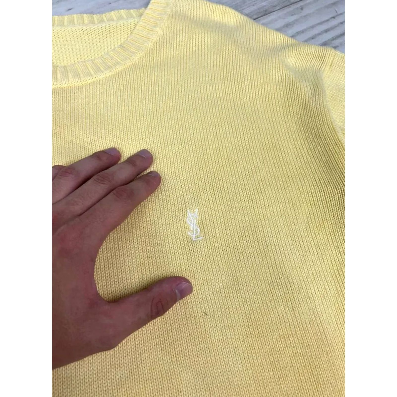 Yves Saint Laurent VINTAGE Yves Saint Laurent Knit Sweater YSL Men XL Yellow Knit Pullover Crew Neck Logo 90s Size US XL / EU 56 / 4 - 6 Thumbnail