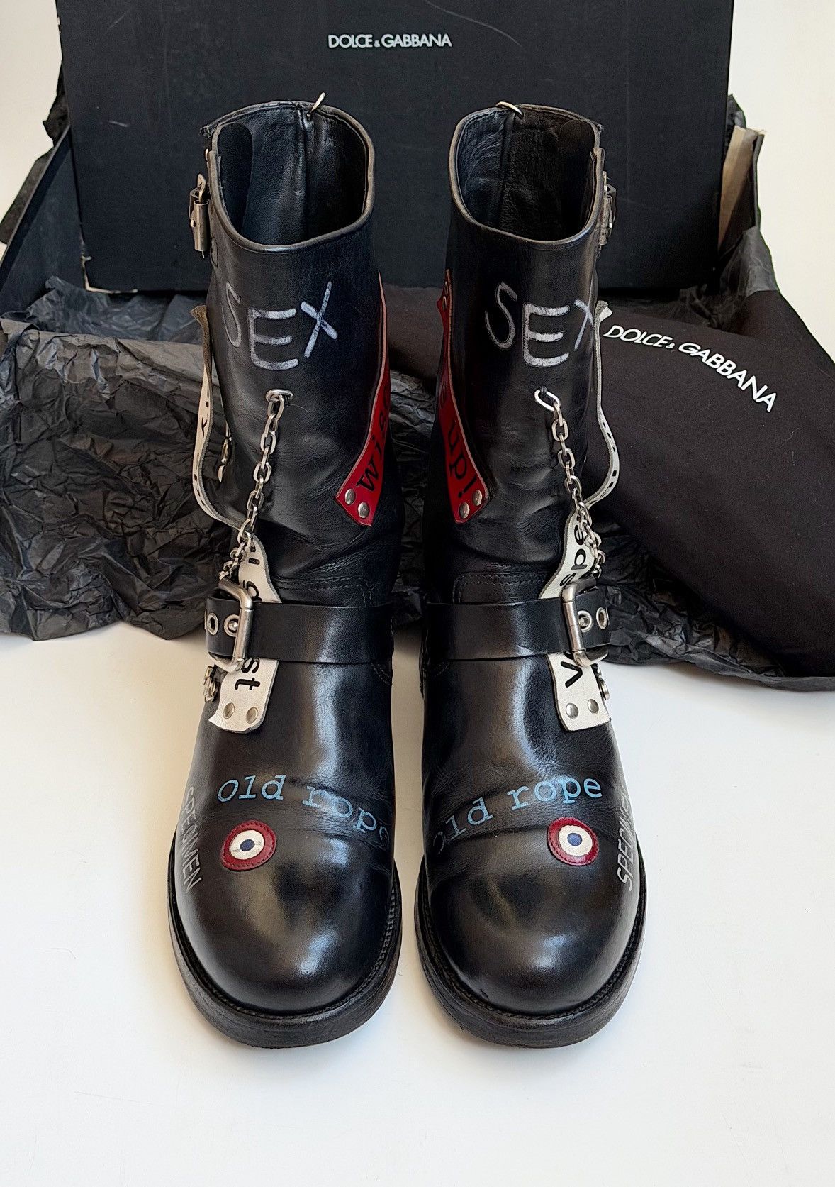 Dolce & Gabbana DOLCE & GABBANA SS 2003 Sex Biker Leather Boots runway logo Size US 8.5 / IT 38.5 - 4 Thumbnail
