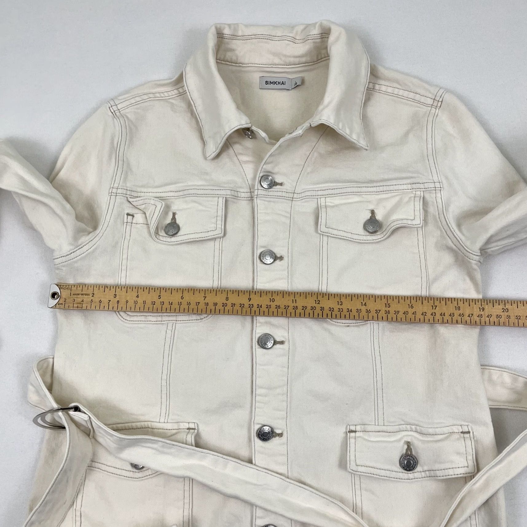 Vintage Simkhai Jacket Womens Large White Denim Belted Cargo Utility Cotton Classic Outdoor Size L / US 10 / IT 46 - 5 Thumbnail