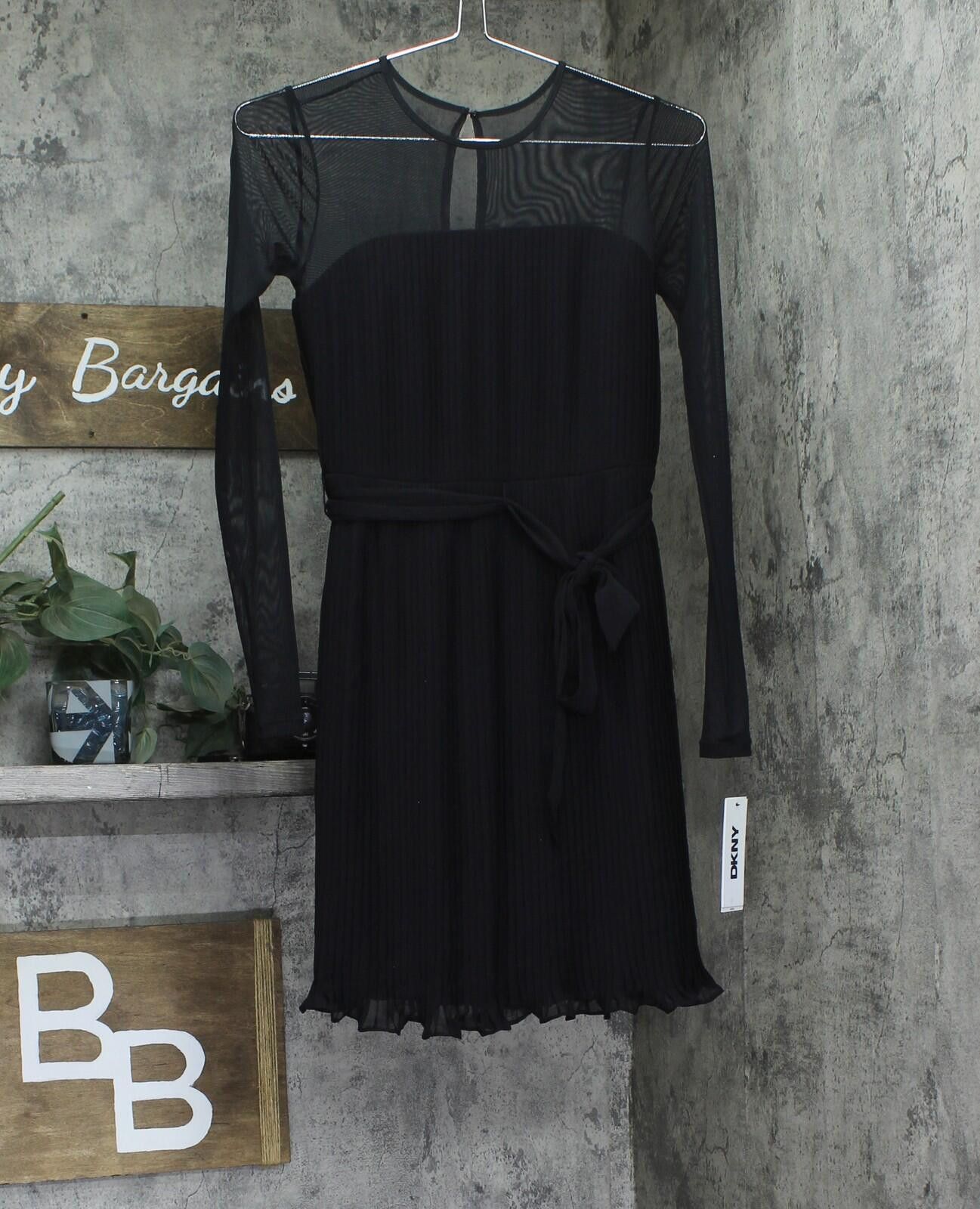 DKNY Dkny Dress Jewel Neck Pleated Mesh Dress Xd4ki694 Black 0p Size XS / US 0-2 / IT 36-38 - 1 Thumbnail
