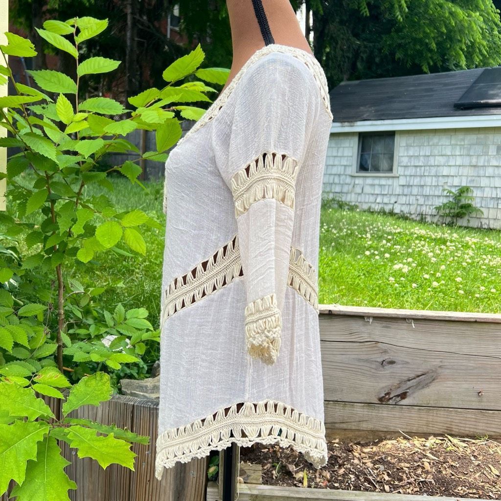 Other Active USA Boho Crochet Peasant Top Ibiza Festival Beach Cover Up, S/M Size S / US 4 / IT 40 - 4 Thumbnail