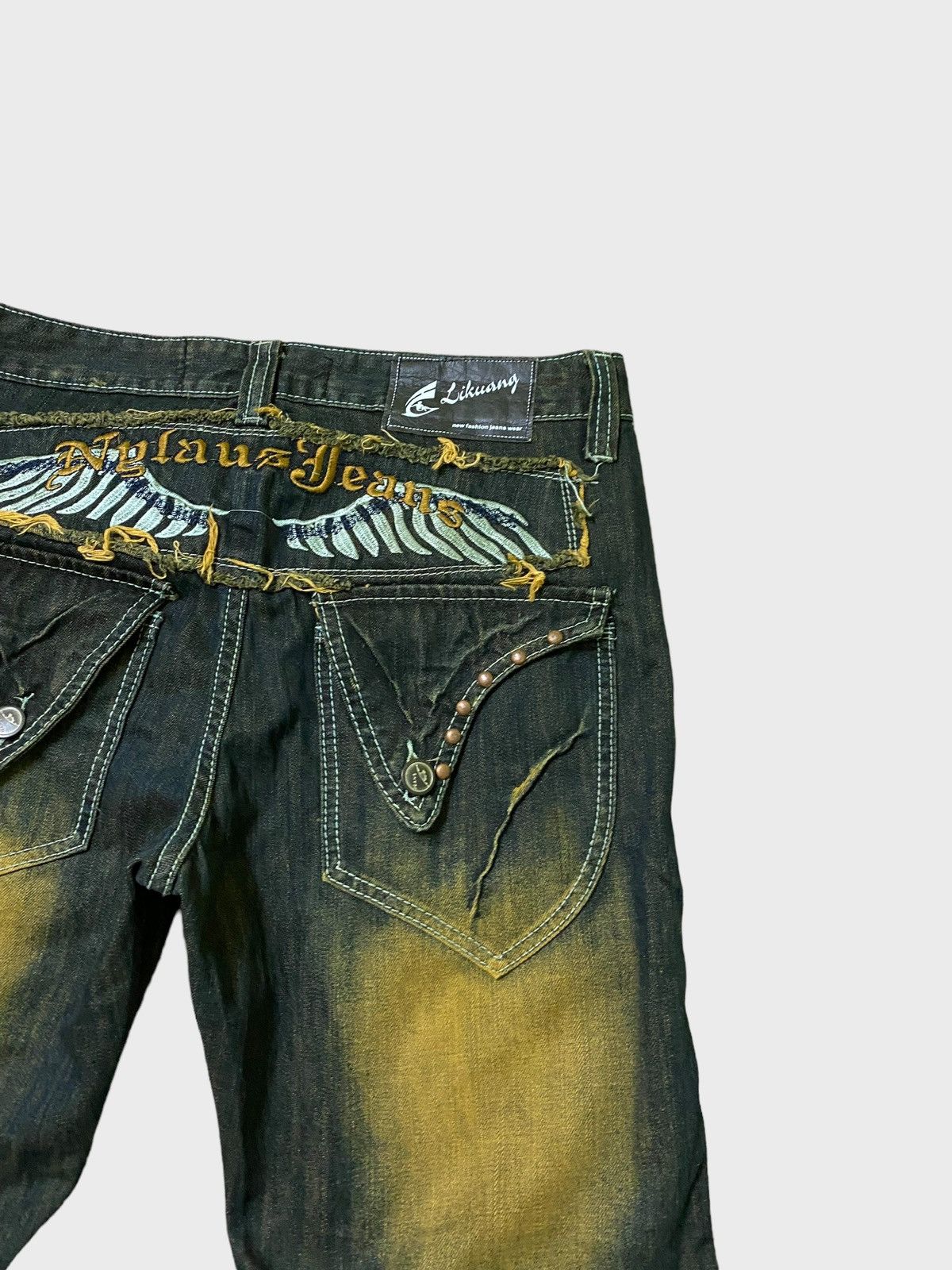 Japanese Brand NYLAUS JEANS Wing Back Patches Rare Design Denim Size US 32 / EU 48 - 12 Thumbnail