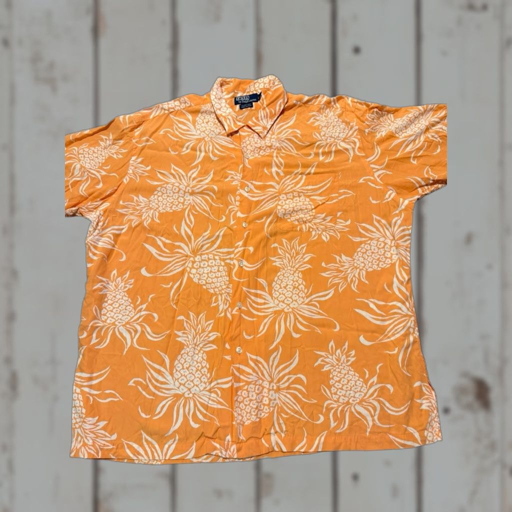 Ralph Lauren VINTAGE Ralph Lauren POLO Pineapple Pattern Loop Collar Hawaiian Aloha Shirt 2XL Orange/White Men Short Sleeve Shirt Size US XXL / EU 58 / 5 - 1 Thumbnail