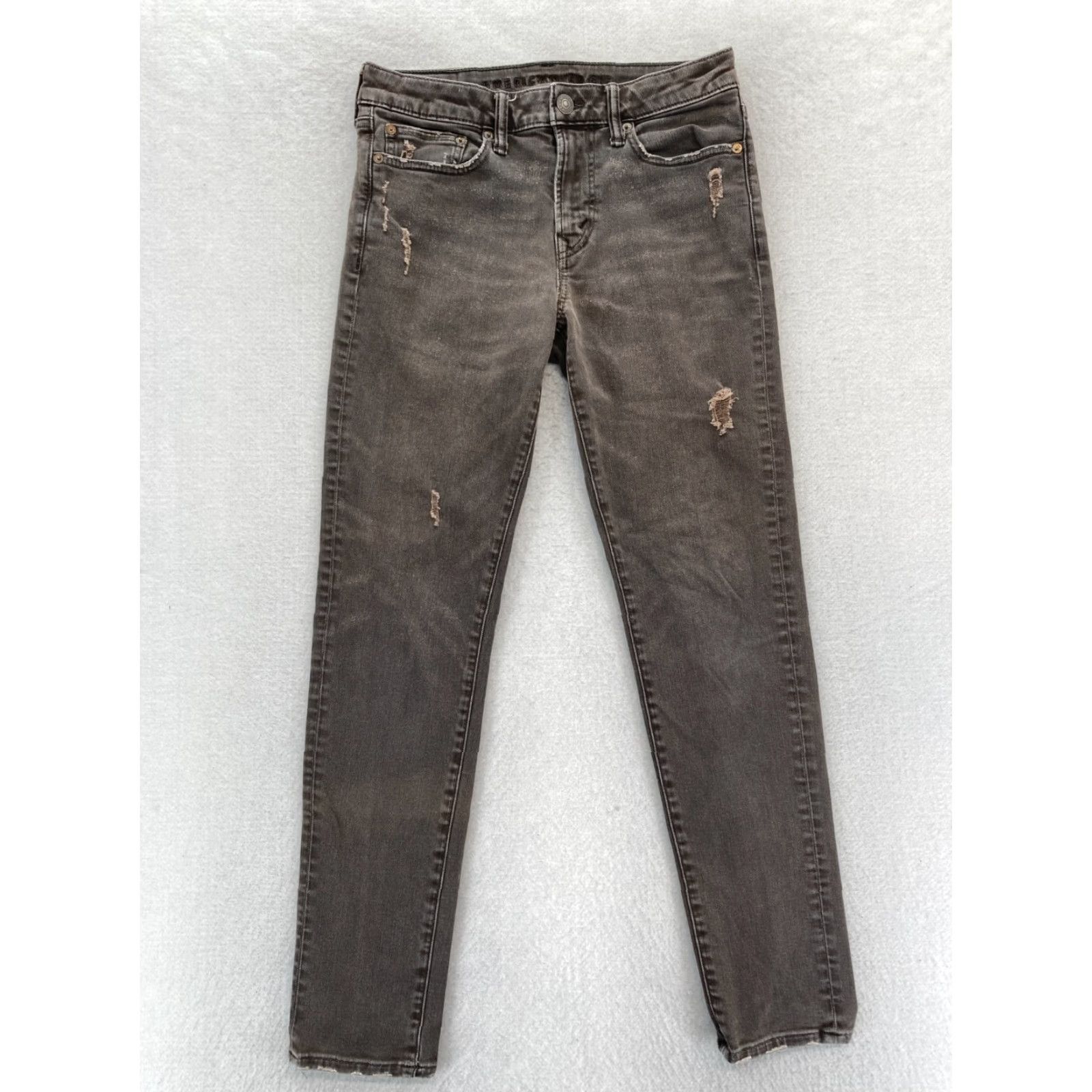 American Eagle Outfitters American Eagle Outfitters Skinny Jeans Mens 28x30 Light Gray Stretch Denim Distressed 5-Pocket Logo Slim Rise Low Inseam 30 Size US 28 / EU 44 - 2 Thumbnail