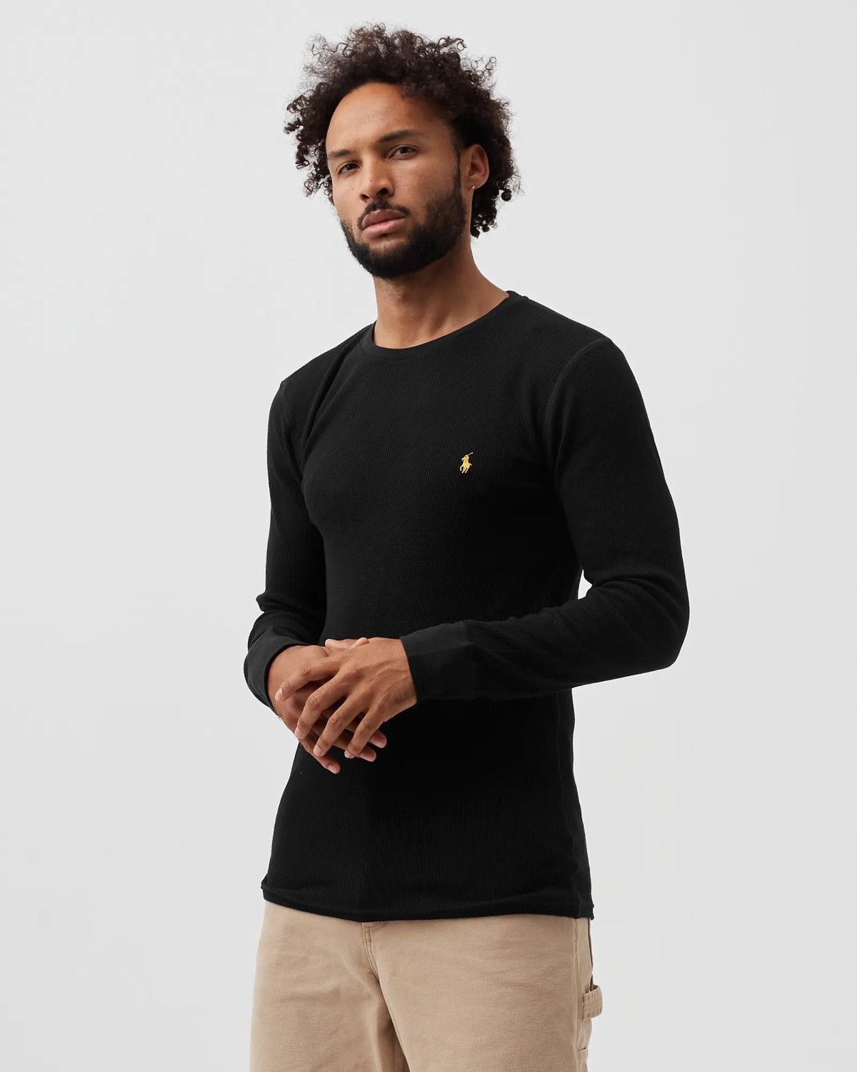 NWT Polo Ralph Lauren Waffle Knit Black Men's Long Sleeve