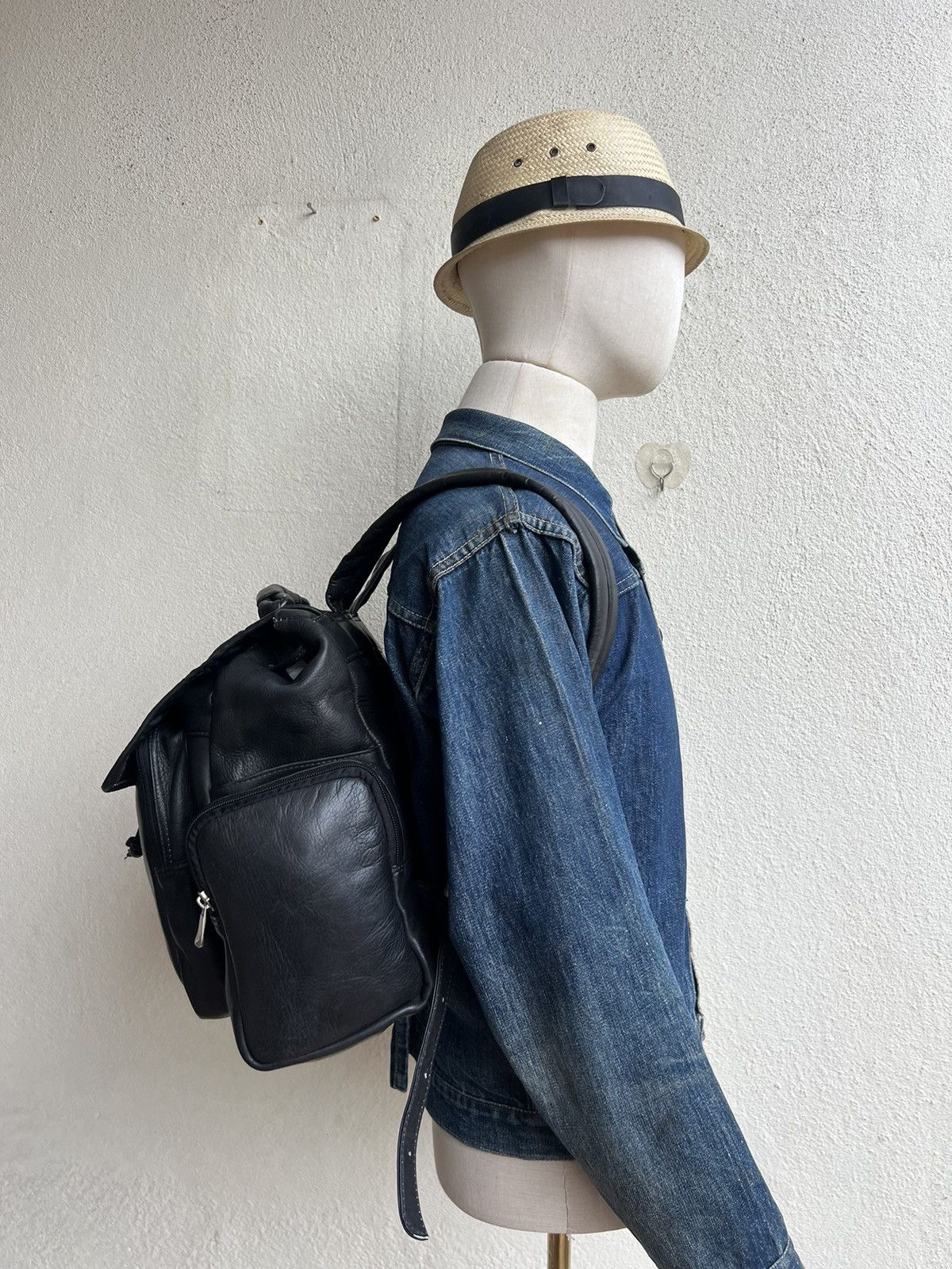 Leather Vintage PIEL Hand Made All Leather Black Backpack Bag Size ONE SIZE - 3 Thumbnail