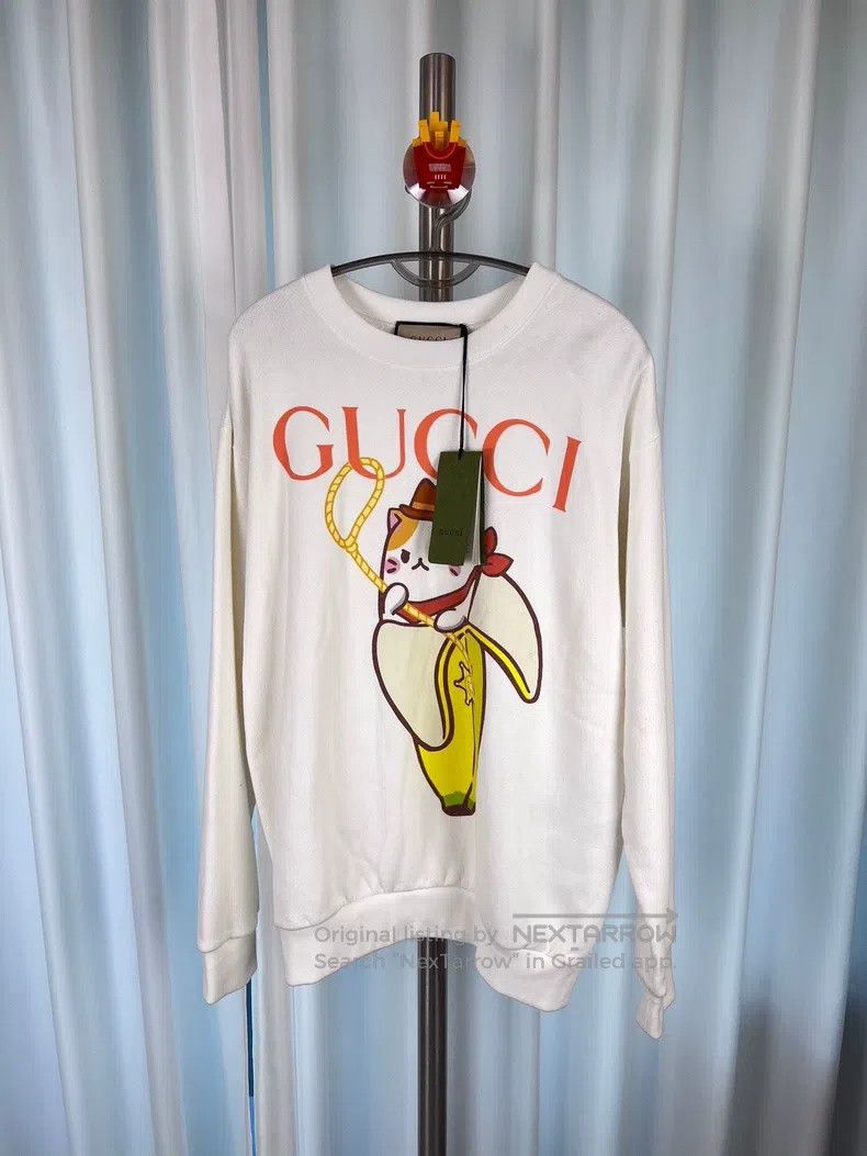 Gucci Gucci Banana cat pattern sweatshirt white Size US S / EU 44-46 / 1 - 1 Thumbnail