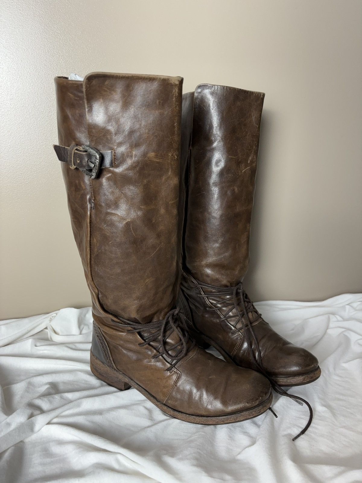 Leather LEATHER BONDAGE MOTO BOOTS LACE UP Size US 7 / IT 37 - 9 Thumbnail