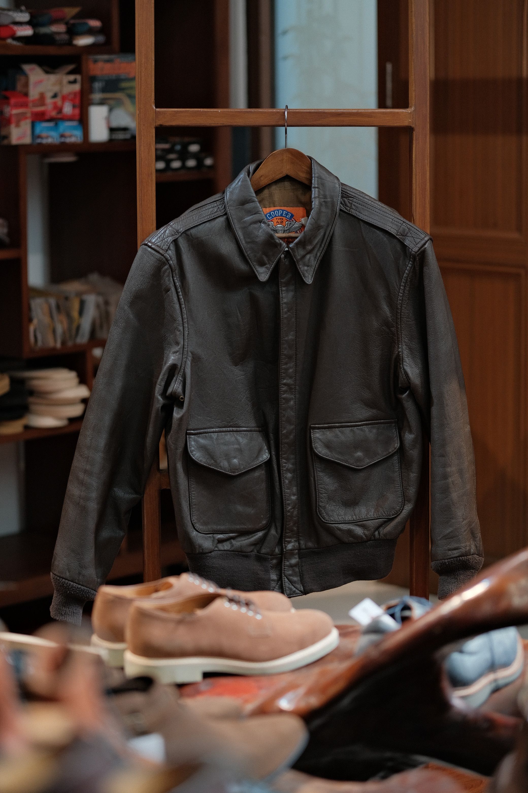 image of Cooper Flight Leather Type A-2 Jacket in Brown, Men's (Size Large)