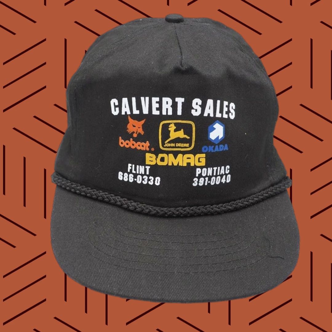 Vintage VINTAGE Snapback Trucker Hat Calvert Michigan John Deere Bobcat Hat Cap Flint Michigan 1980s Adjustable Black Mens, Womens, or Unisex Size ONE SIZE - 1 Thumbnail