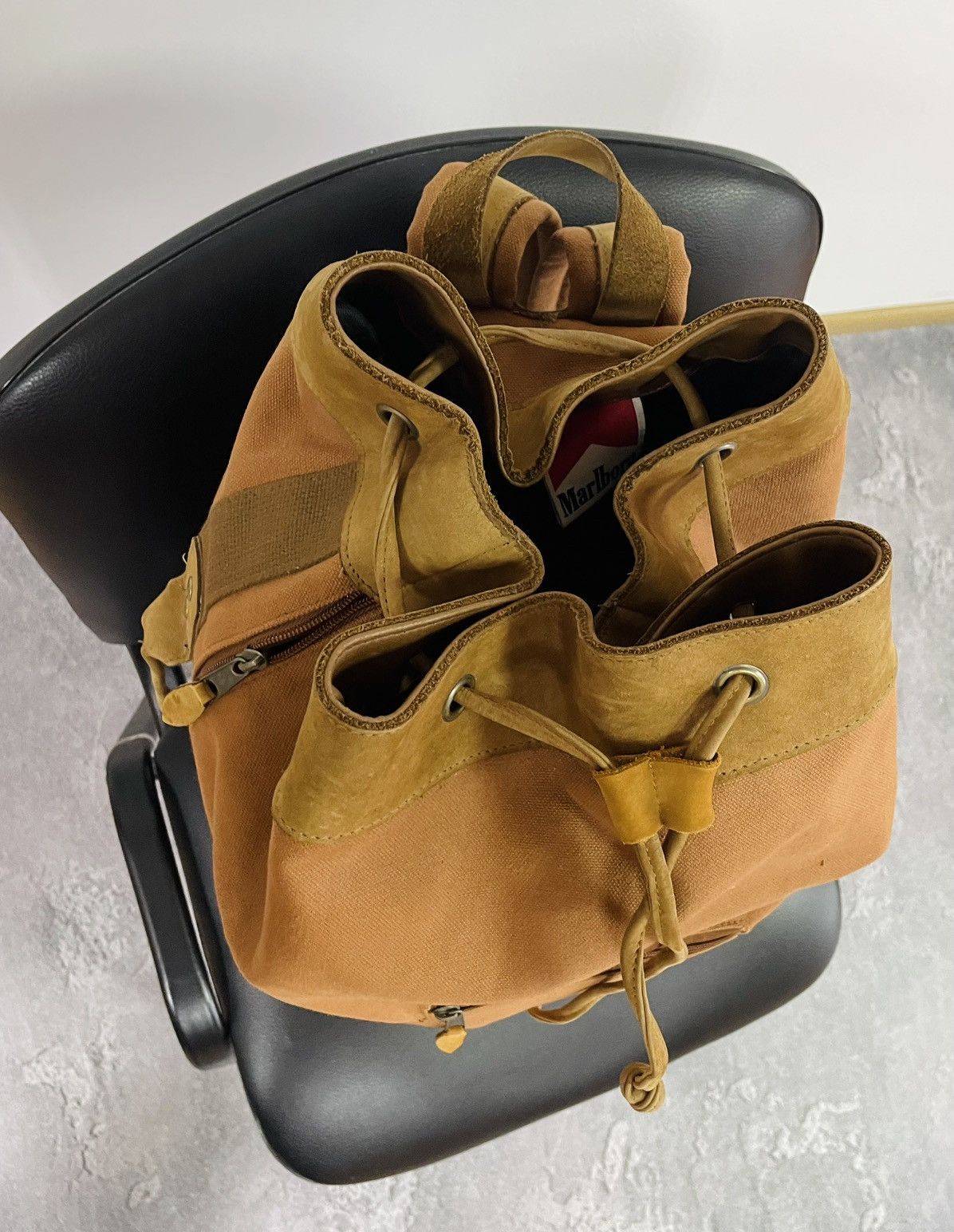 Marlboro MARLBORO Brown Cotton Denim Backpack Bag with Leather Insert Size ONE SIZE - 12 Thumbnail