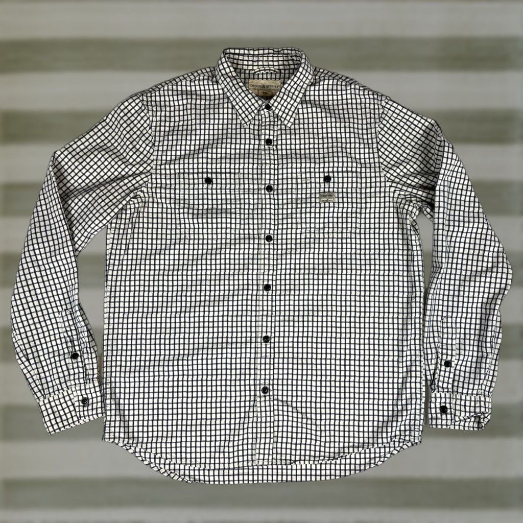 Vintage Ralph Lauren Denim & Supply Button-Up Shirt Mens Cotton Check Long Sleeve Sz L White Navy Size US L / EU 52-54 / 3 - 1 Thumbnail