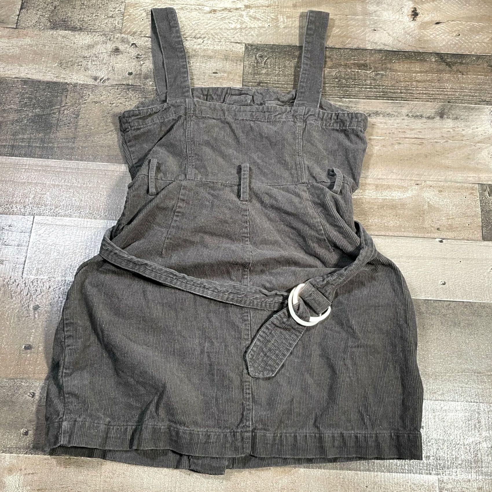Vintage Charlotte Russe Dress Women S Small Gray Mini Short Button Front Belted Corduroy Size 28" / US 6 / IT 42 - 2 Thumbnail
