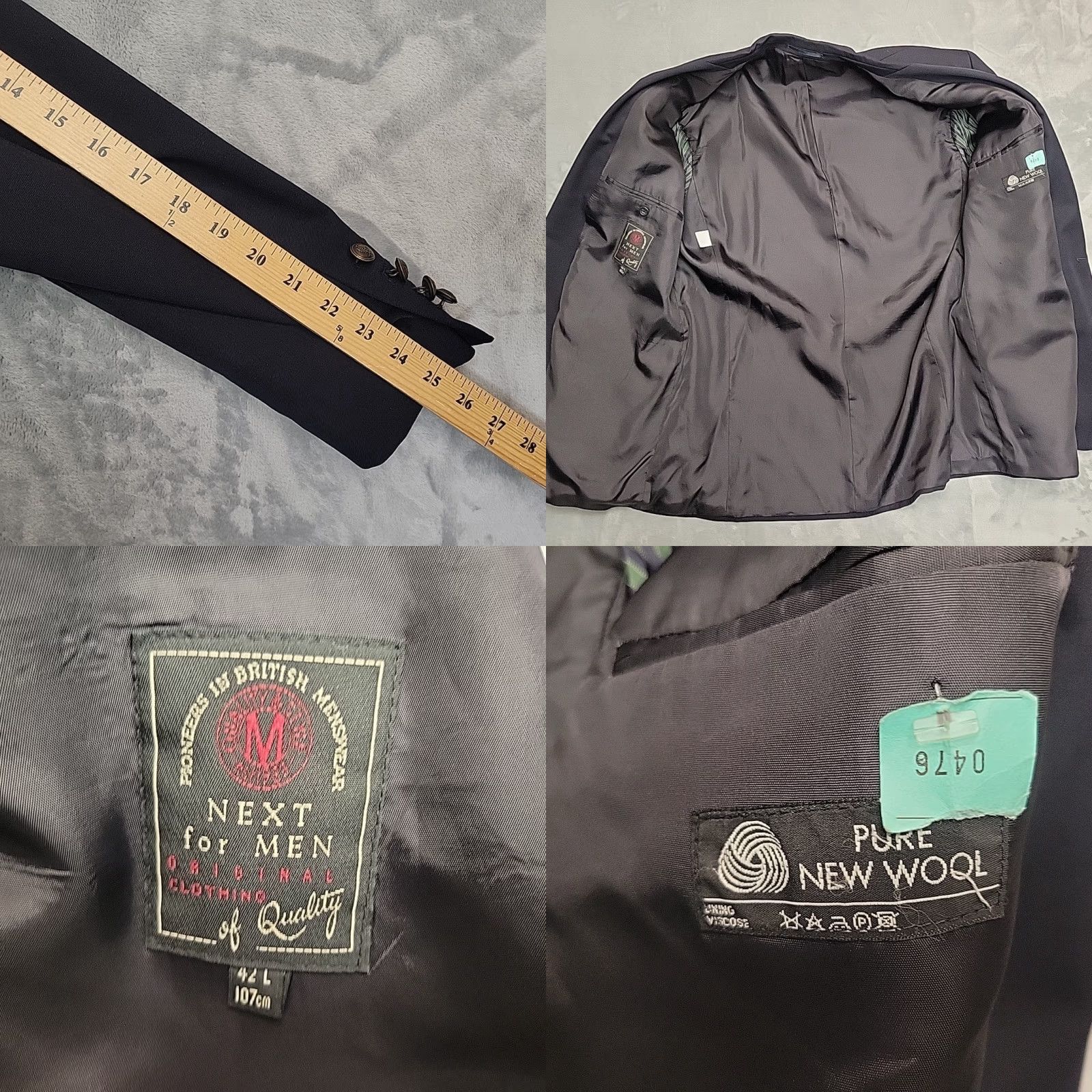 NEXT VINTAGE NEXT Blazer Mens 42L Dark Navy Double Breasted Wool Tailored Formal Classic Jacket Size 42R - 8 Thumbnail