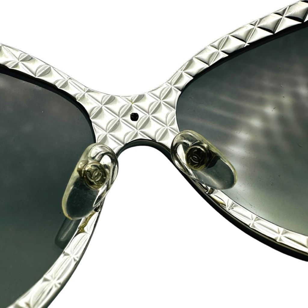Chanel CHANEL Quilted Double C Logo Sunglasses Black Silver Luxury Size ONE SIZE - 6 Thumbnail