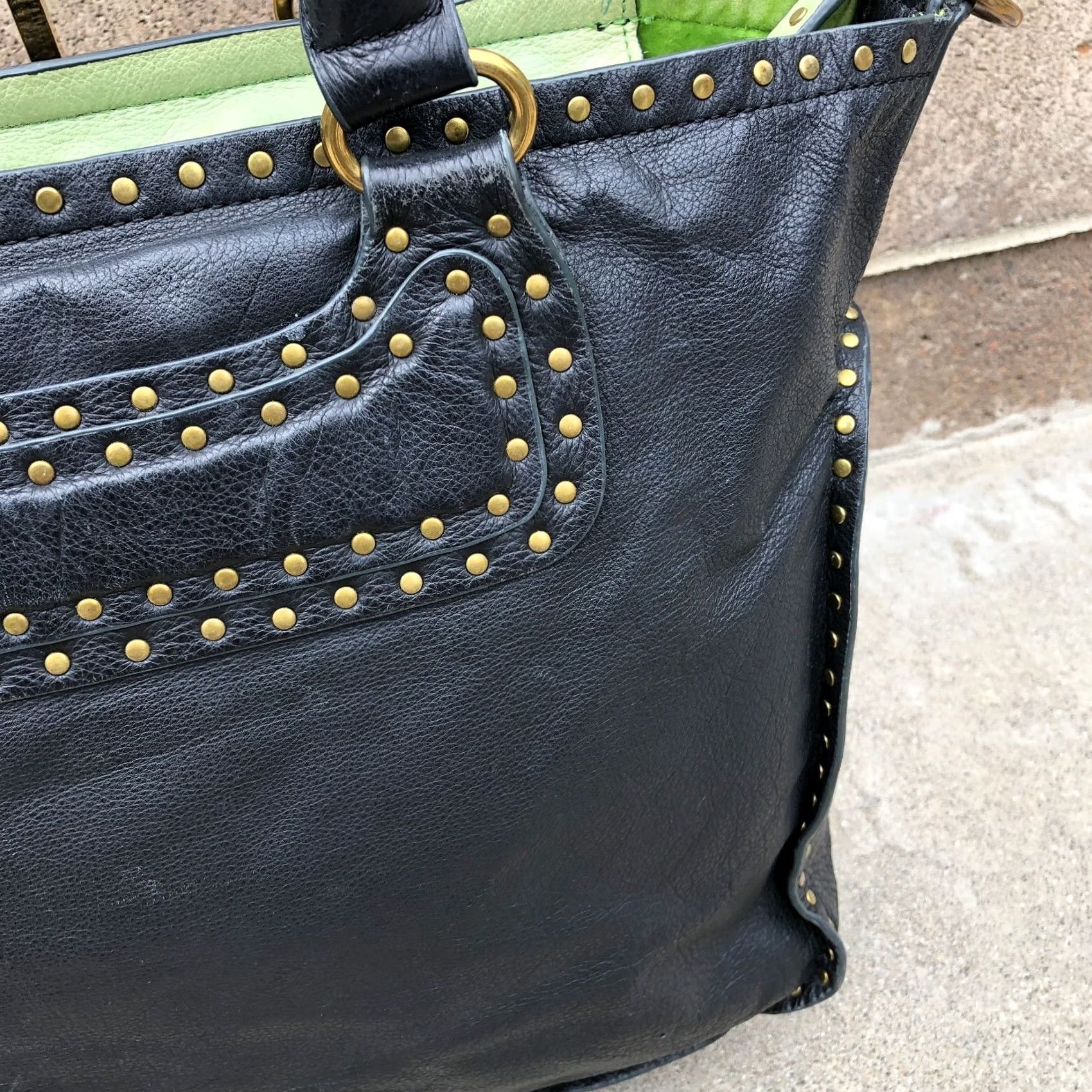 Vintage LIEBESKIND BERLIN Rena Stud Bowler Purse Satchel Black Leather Shoulder Bag Women Designer Bag Size ONE SIZE - 7 Thumbnail