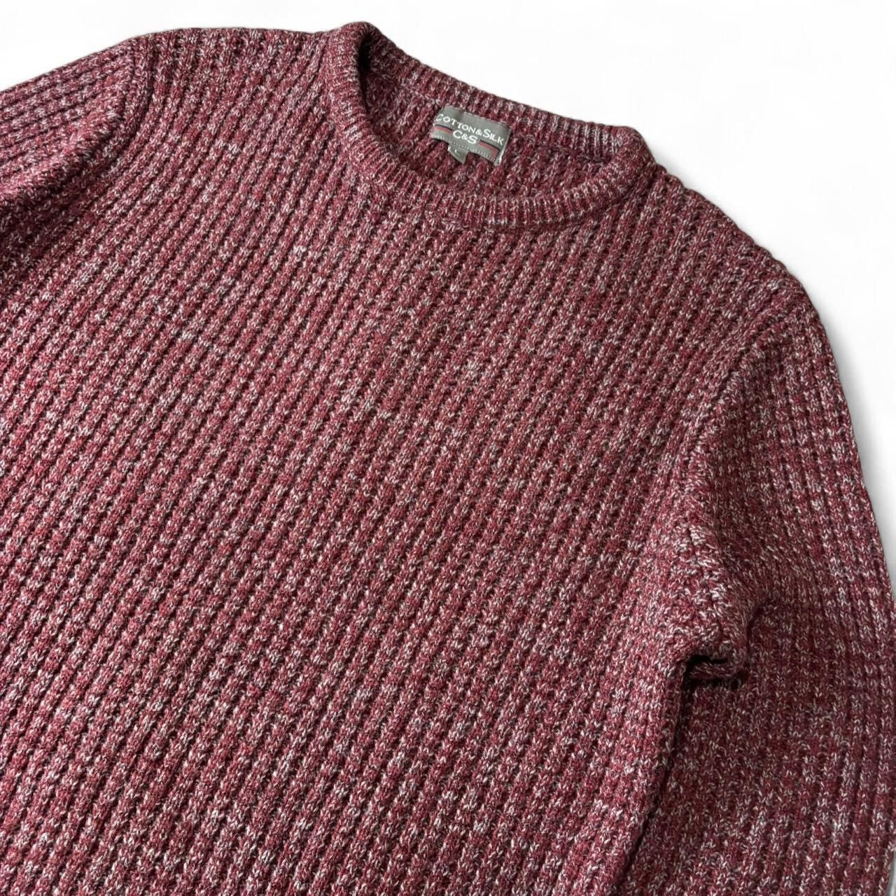 Vintage Burgundy & Grey Textured Knit 100% Acrylic Sweater - L Size US L / EU 52-54 / 3 - 2 Thumbnail