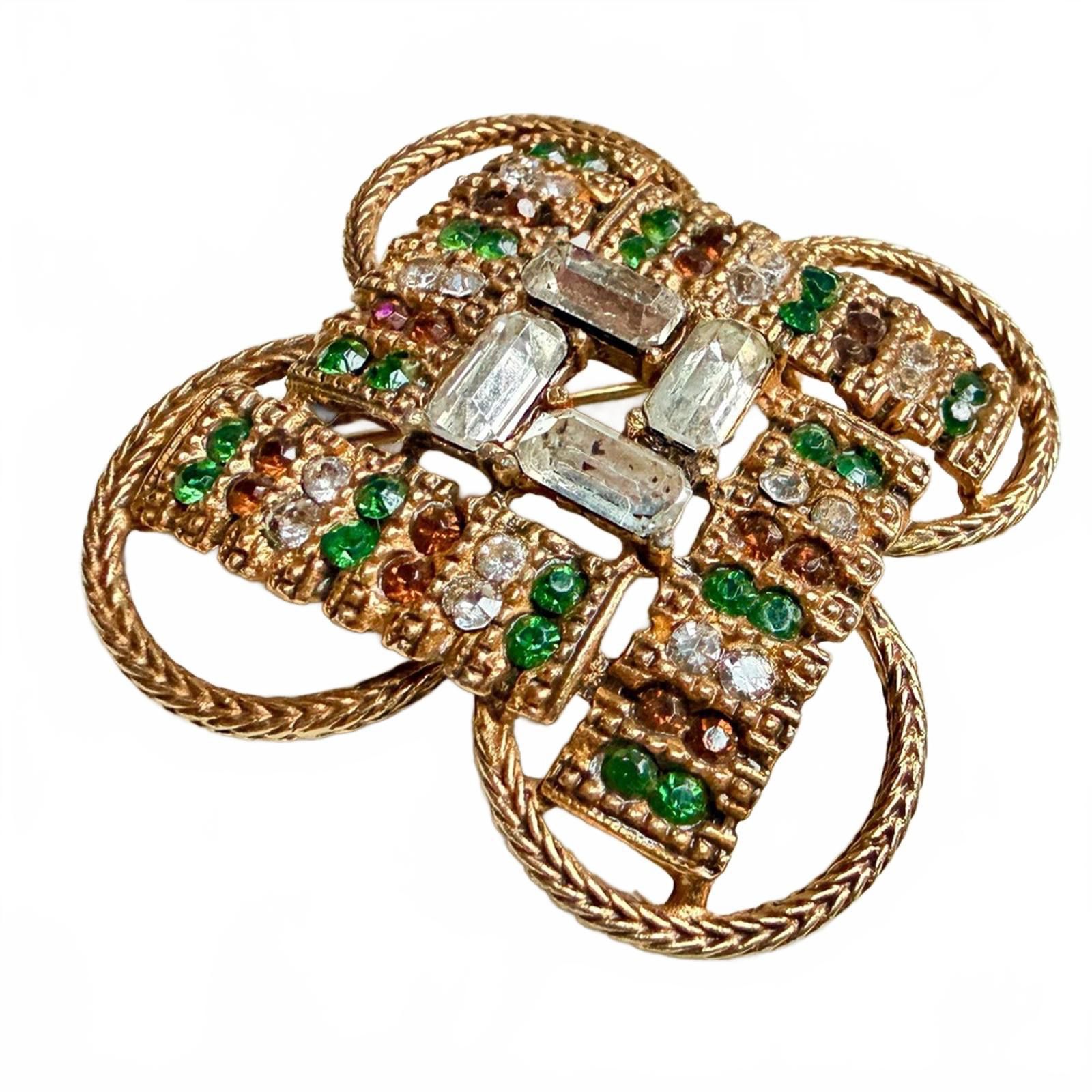 Conte of Florence 50s VTG FLORENZA Gold Tone Rhinestone Maltese Cross Brooch Size ONE SIZE - 1 Thumbnail