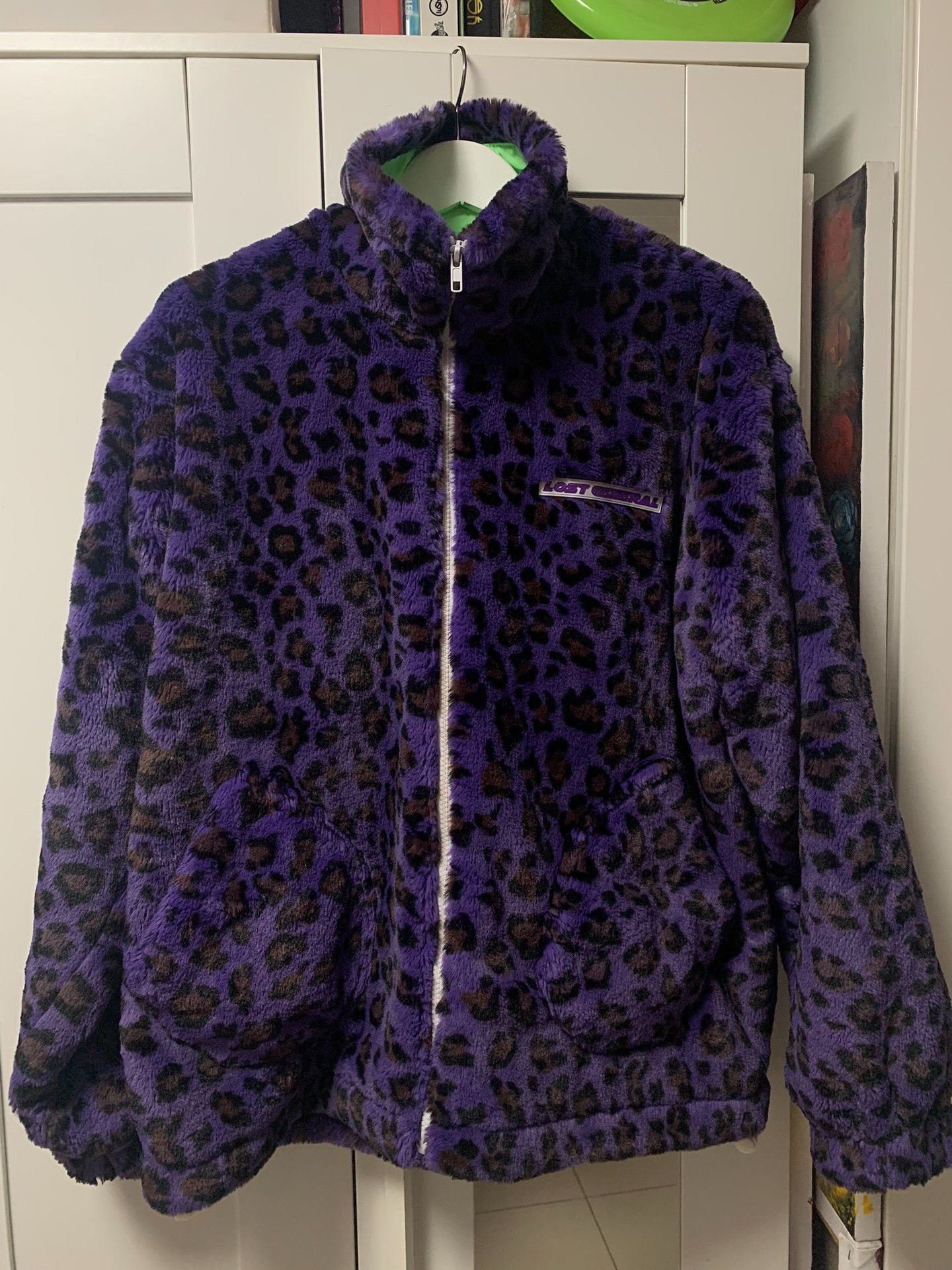 Vintage Lost General Purple Leopard Faux Fur Jacket Size M / US 6-8 / IT 42-44 - 1 Thumbnail