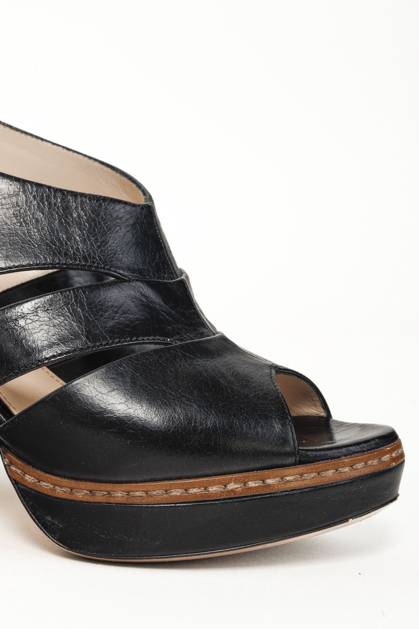 Prada Prada Black Leather Peep-Toe Heels Size US 5.5 / IT 35.5 - 7 Thumbnail