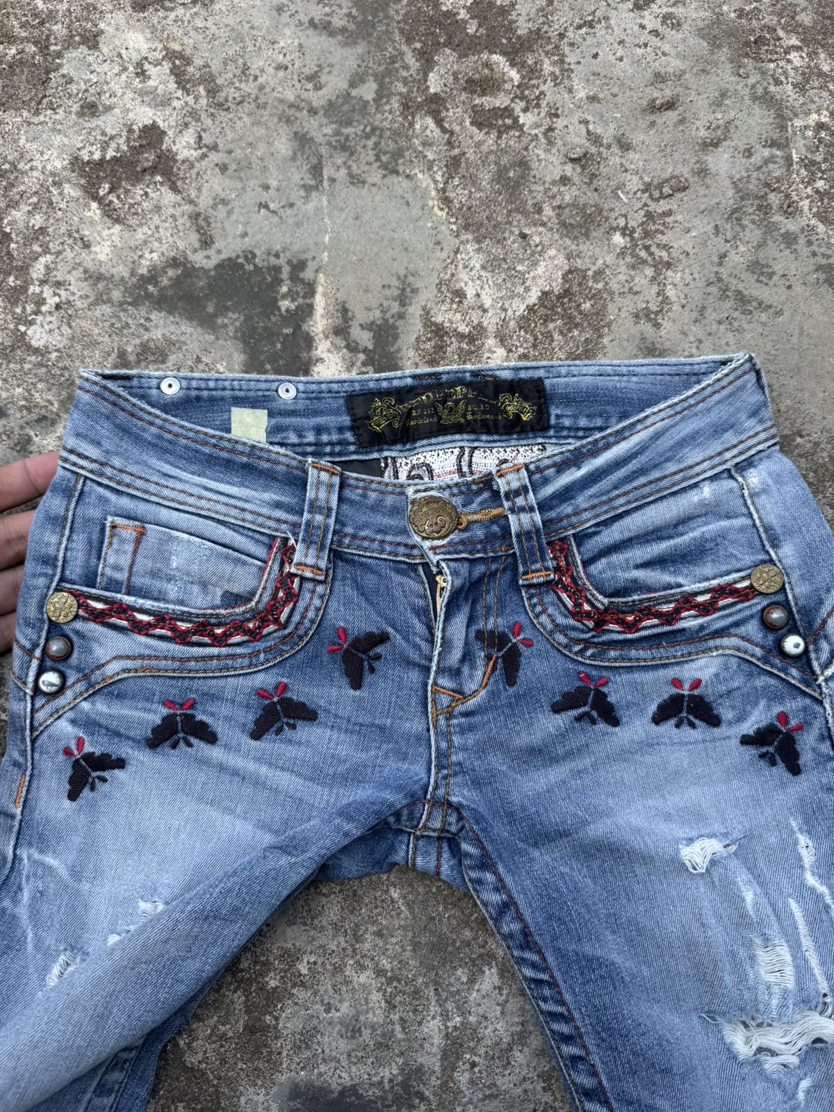 Christian Audigier RED PAPPER Japan Flare Jeans Studded Vkei Gothic Size 24" / US 00 / IT 34 - 12 Thumbnail