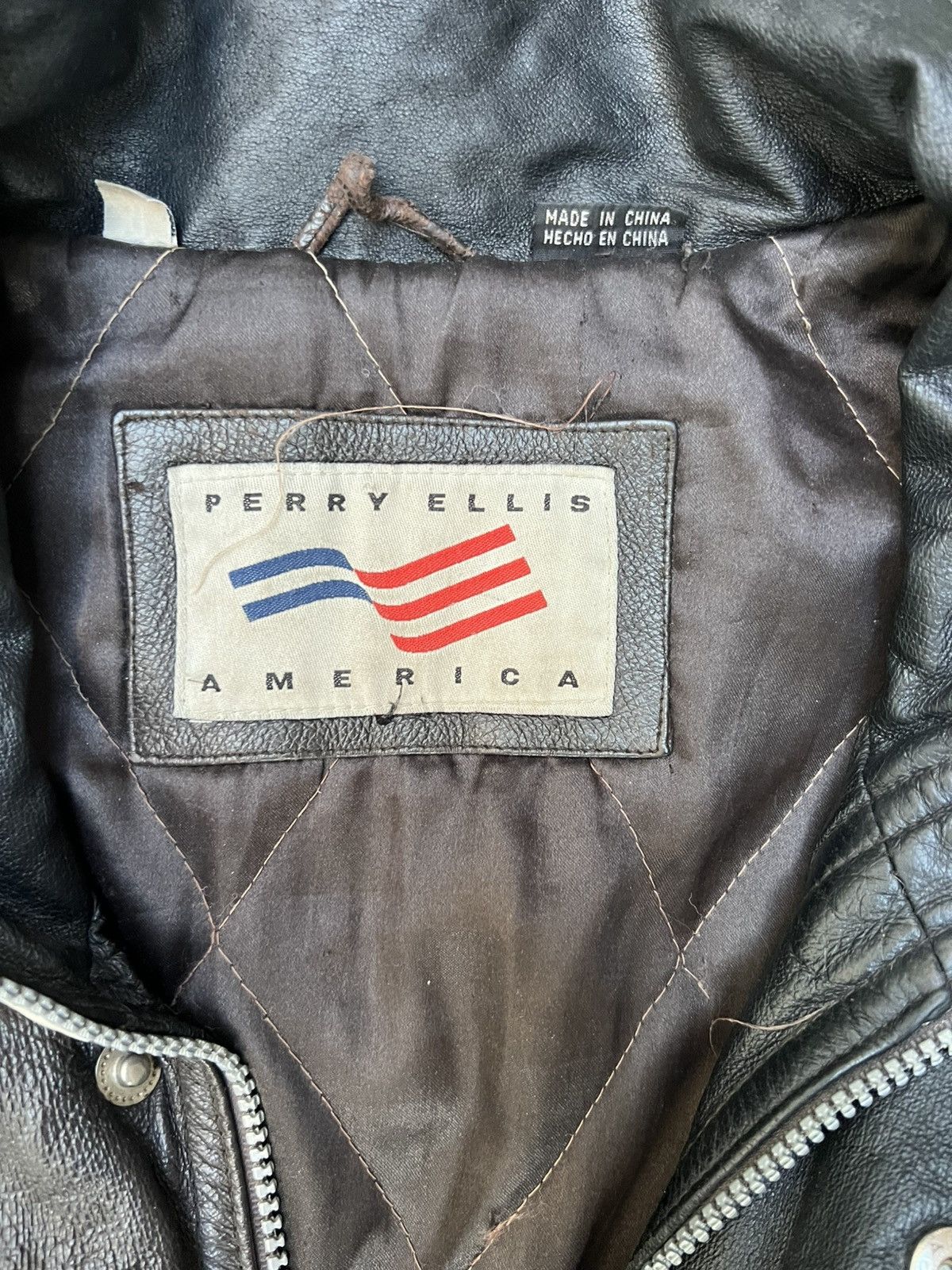 Perry Ellis America Adult Large Oversized Bomber Leather Jac