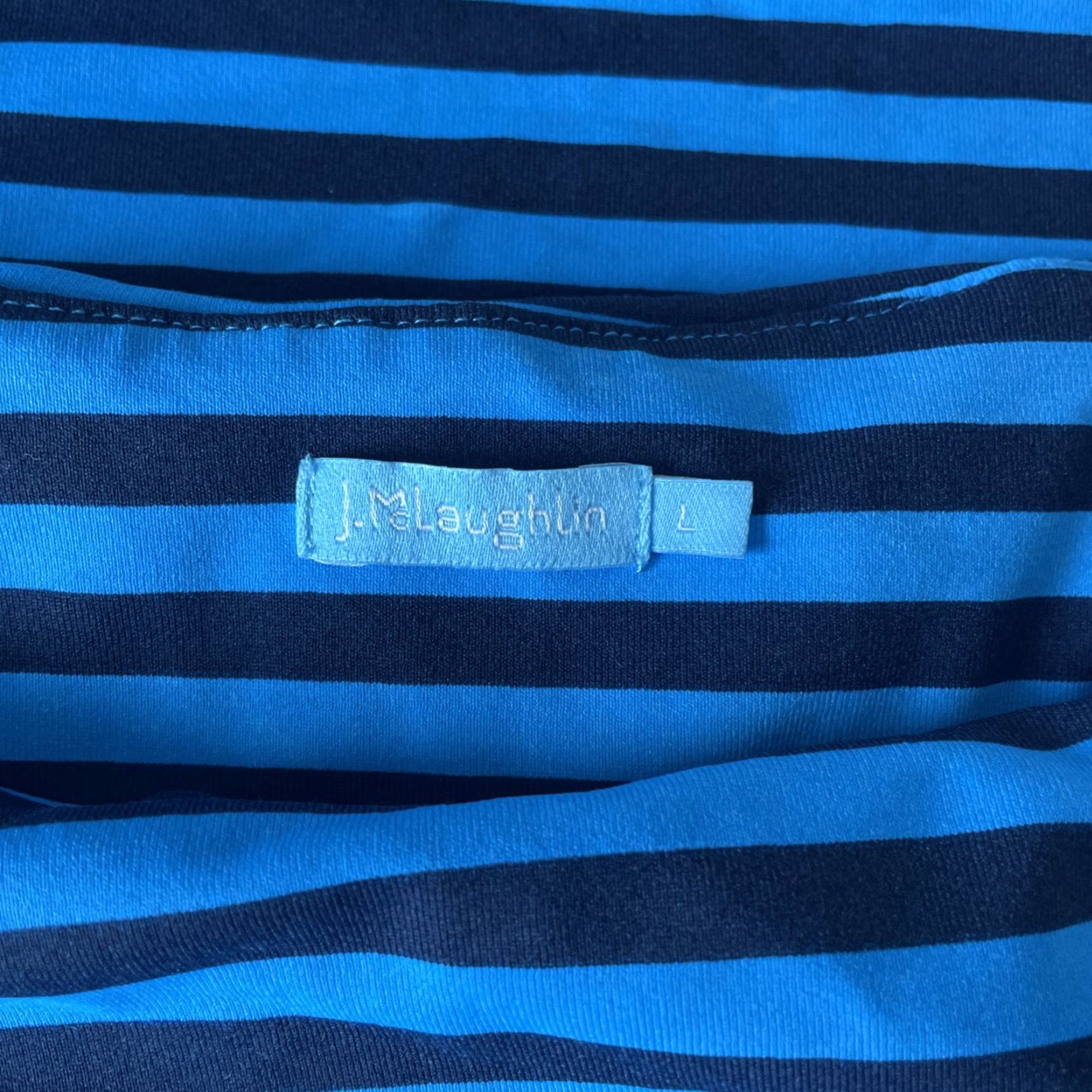 J.McLaughlin J. McLaughlin Dress Catalina Cloth Nicola Tiered Blue Striped Sleeveless L Knee Length Jersey Nylon Spandex Size L / US 10 / IT 46 - 3 Thumbnail
