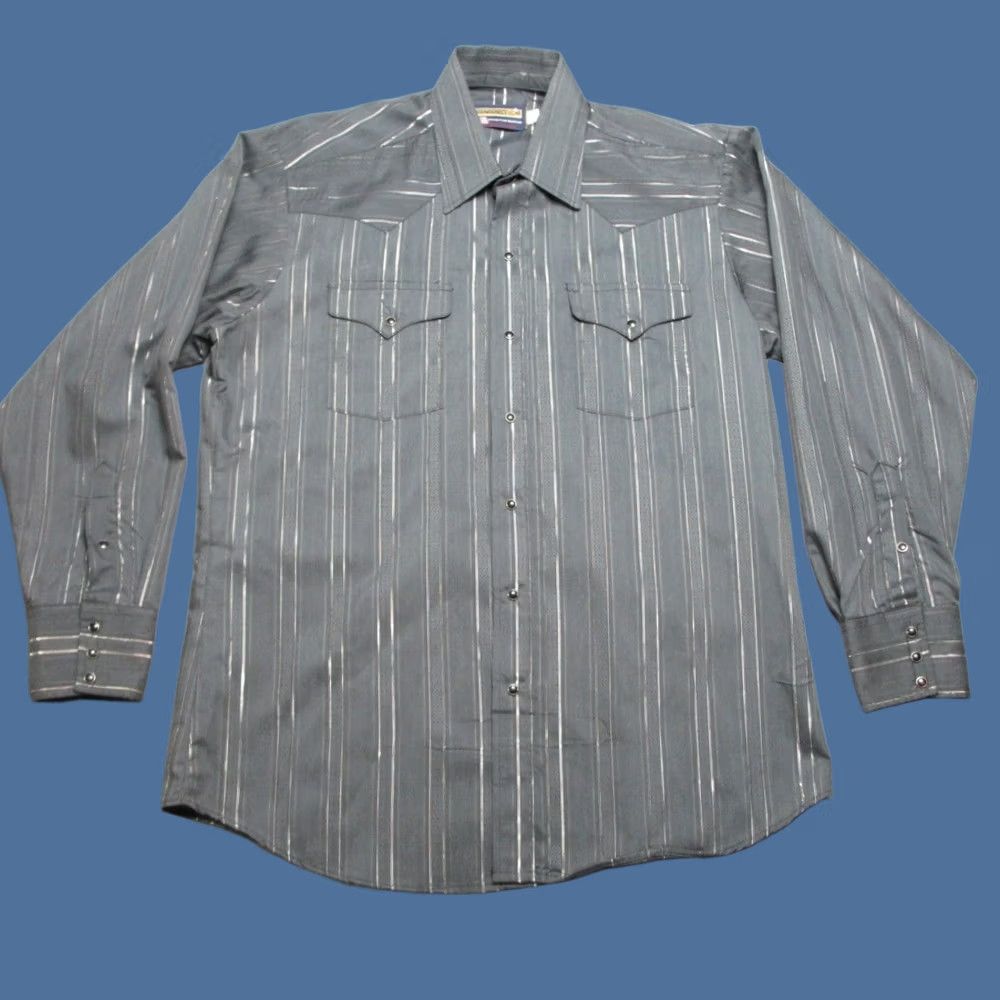 Vintage VINTAGE Panhandle Slim Shirt Mens XL Gray Striped Western Pocket Snap Pearl 16.5X35 Regular Size US XL / EU 56 / 4 - 1 Thumbnail