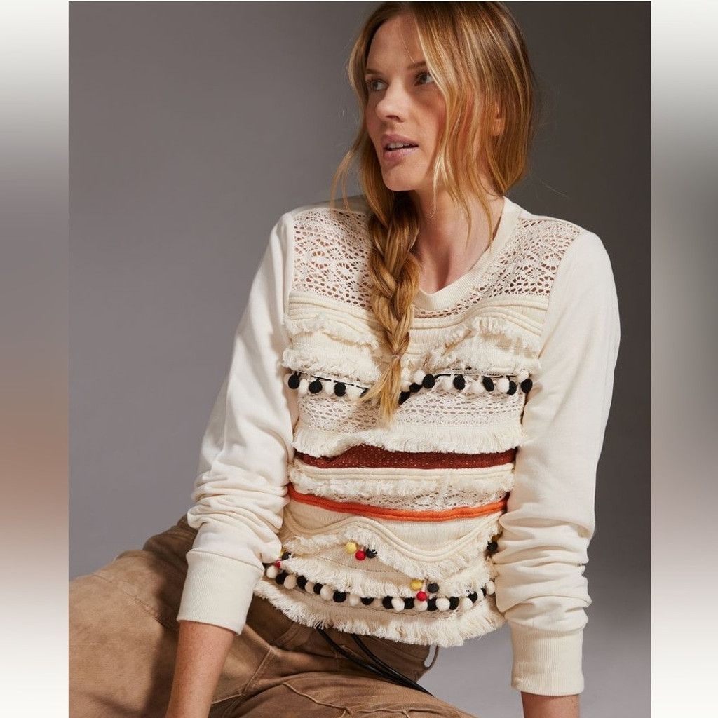 Anthropologie Anthropologie Fringed Sweatshirt Size XS / US 0-2 / IT 36-38 - 1 Preview
