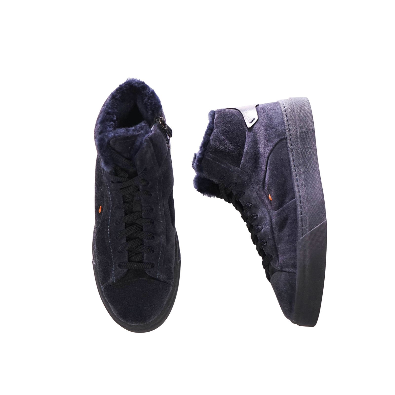 $860 SANTONI - Navy Blue Suede Shearling Lined Sneakers - US 8 (7UK) Santoni Off-Duty Suede & Leather Sneakers | Sneakers | Harry  main image 3