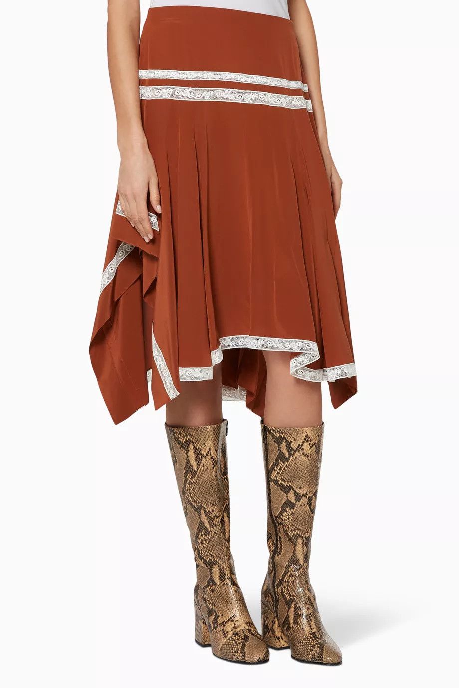 o1y0825 Midi Skirt in Brown/White