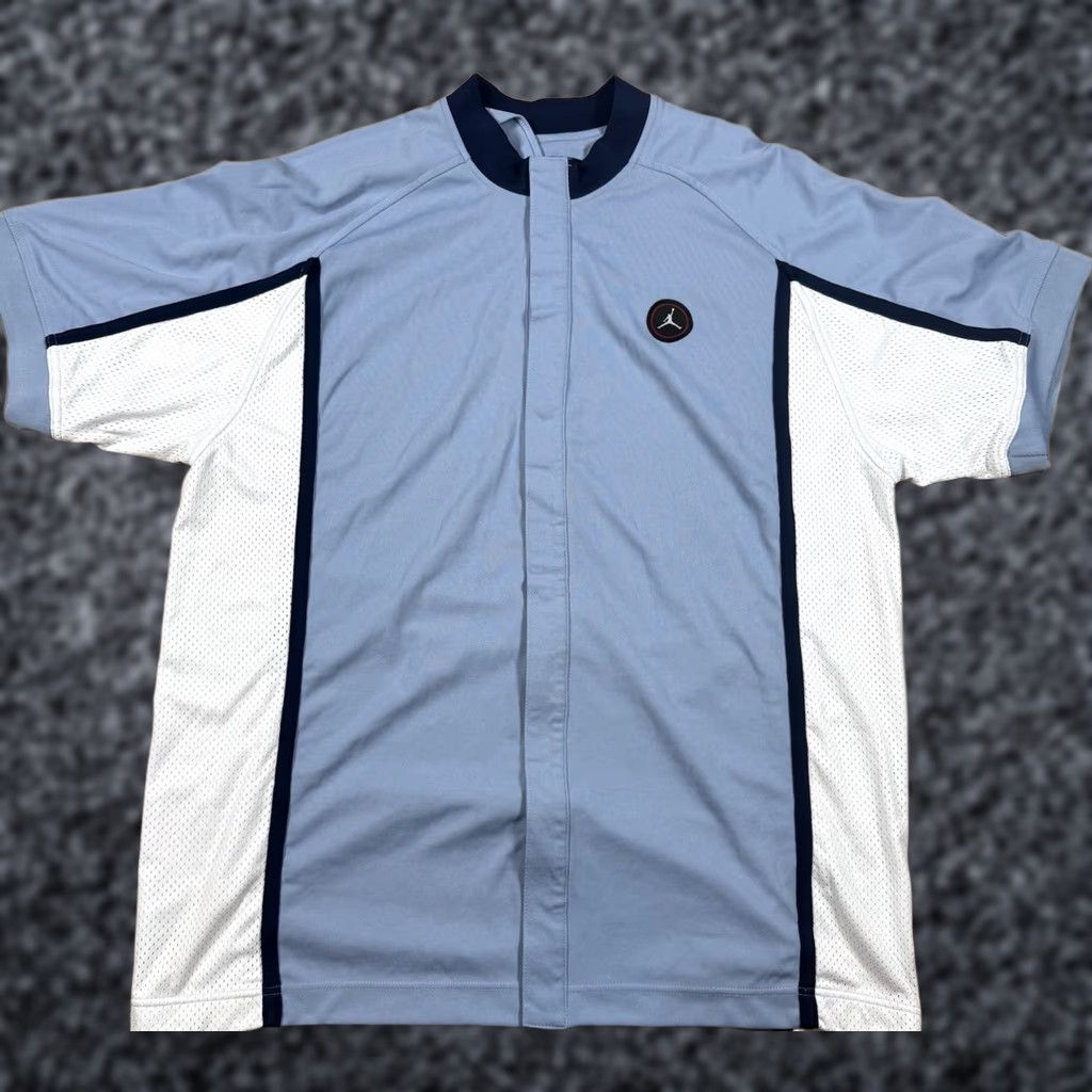 Nike VINTAGE Nike Jordan Jumpman Jacket Powder Blue Button Basketball Warm Up Mens XL Blue Track Jacket Size US XL / EU 56 / 4 - 1 Thumbnail
