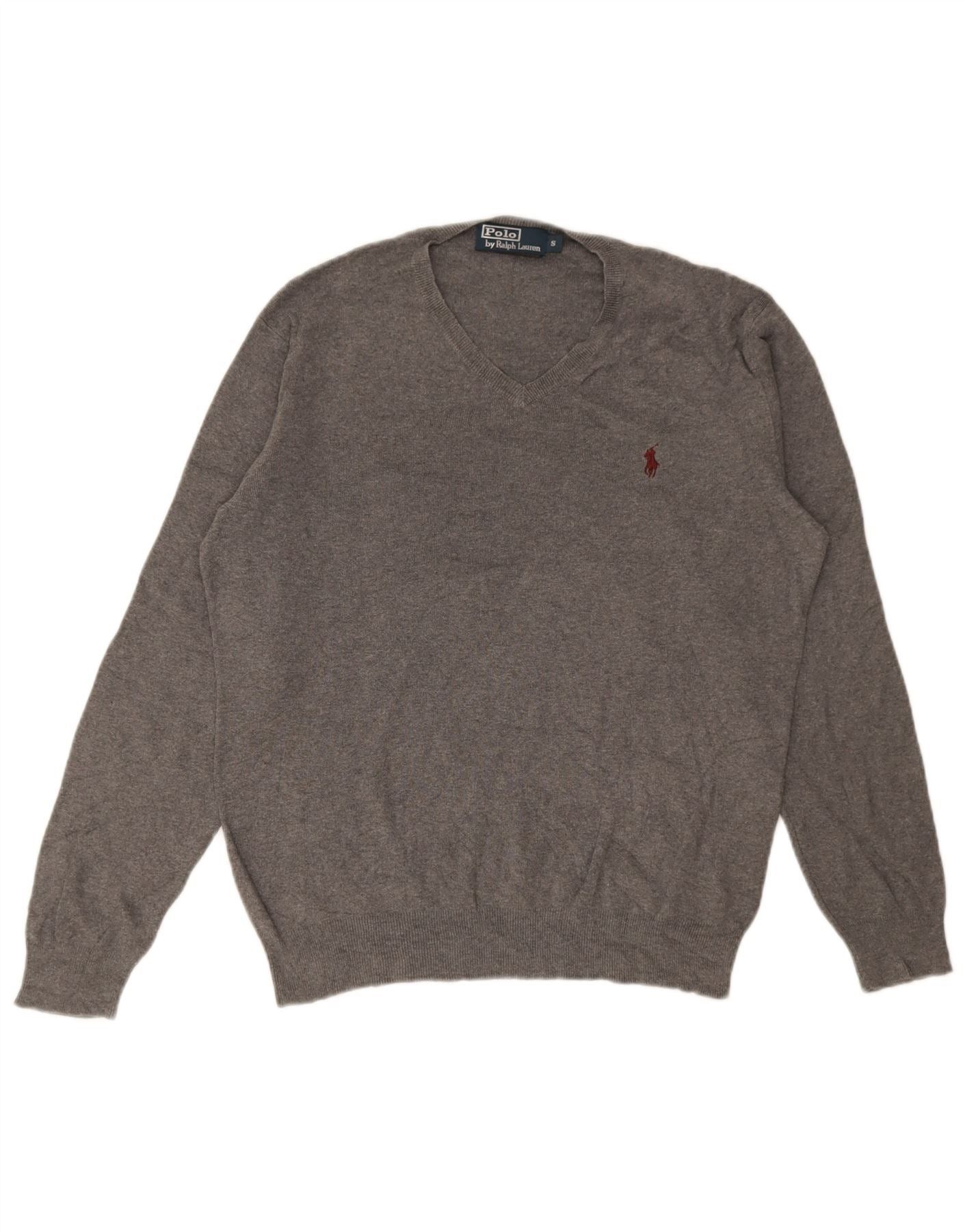 Polo Ralph Lauren Mens V-Neck Jumper Sweater Small Grey Cotton Size US L / EU 52-54 / 3 - 1 Thumbnail
